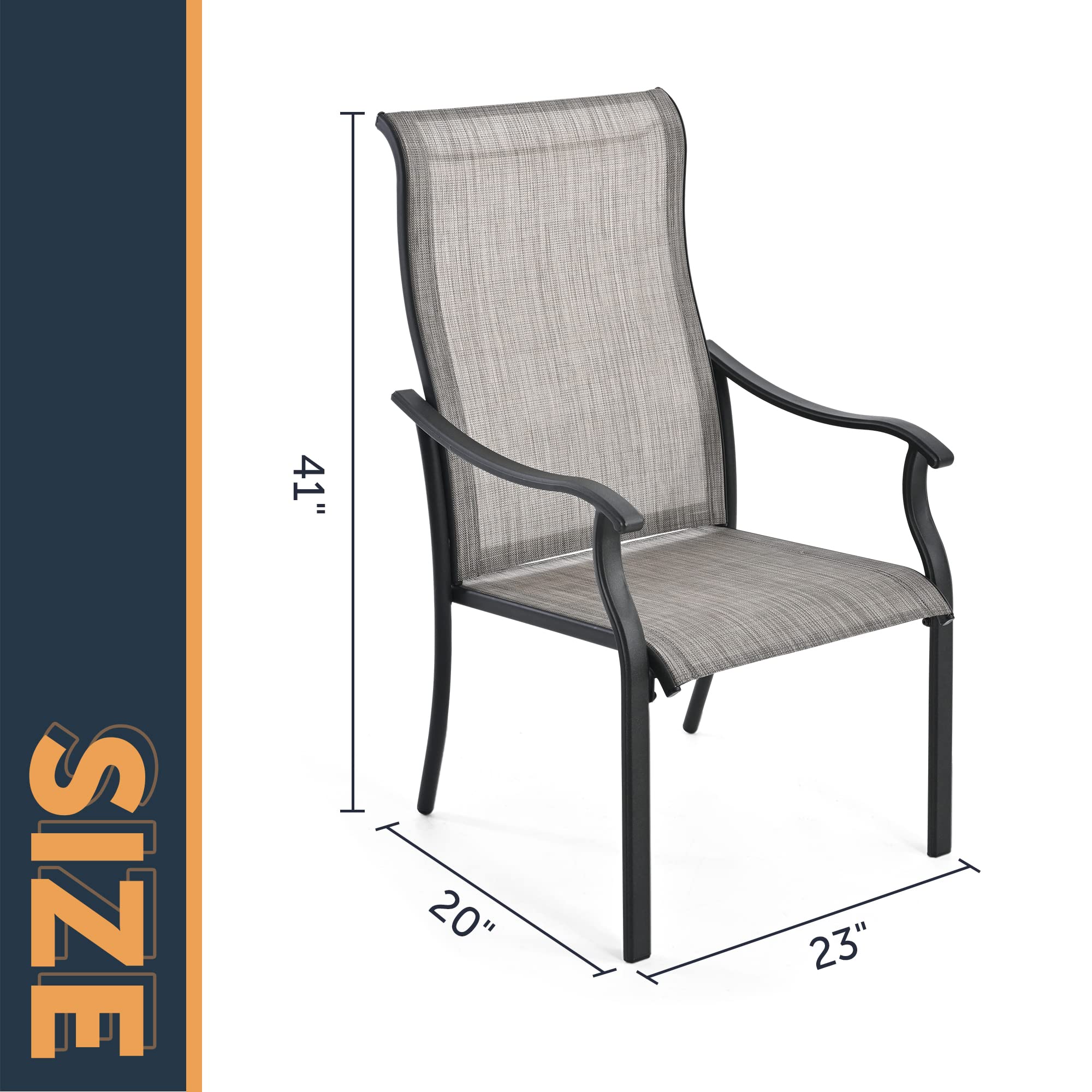 HAPPATIO 4-Piece Patio Dining Chairs Set - Textilene Outdoor Chairs with High Back & Armrests - Black Frame (Gray) - Perfect for Backyard, Garden, Poolside & Restaurant Outdoor Seating