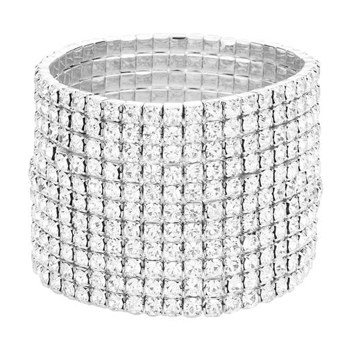 11 Row Crystal Rhinestone Stretchable Bracelet for Women - Sparkling Adjustable Fashion Jewelry for Parties, Weddings & Daily Wear