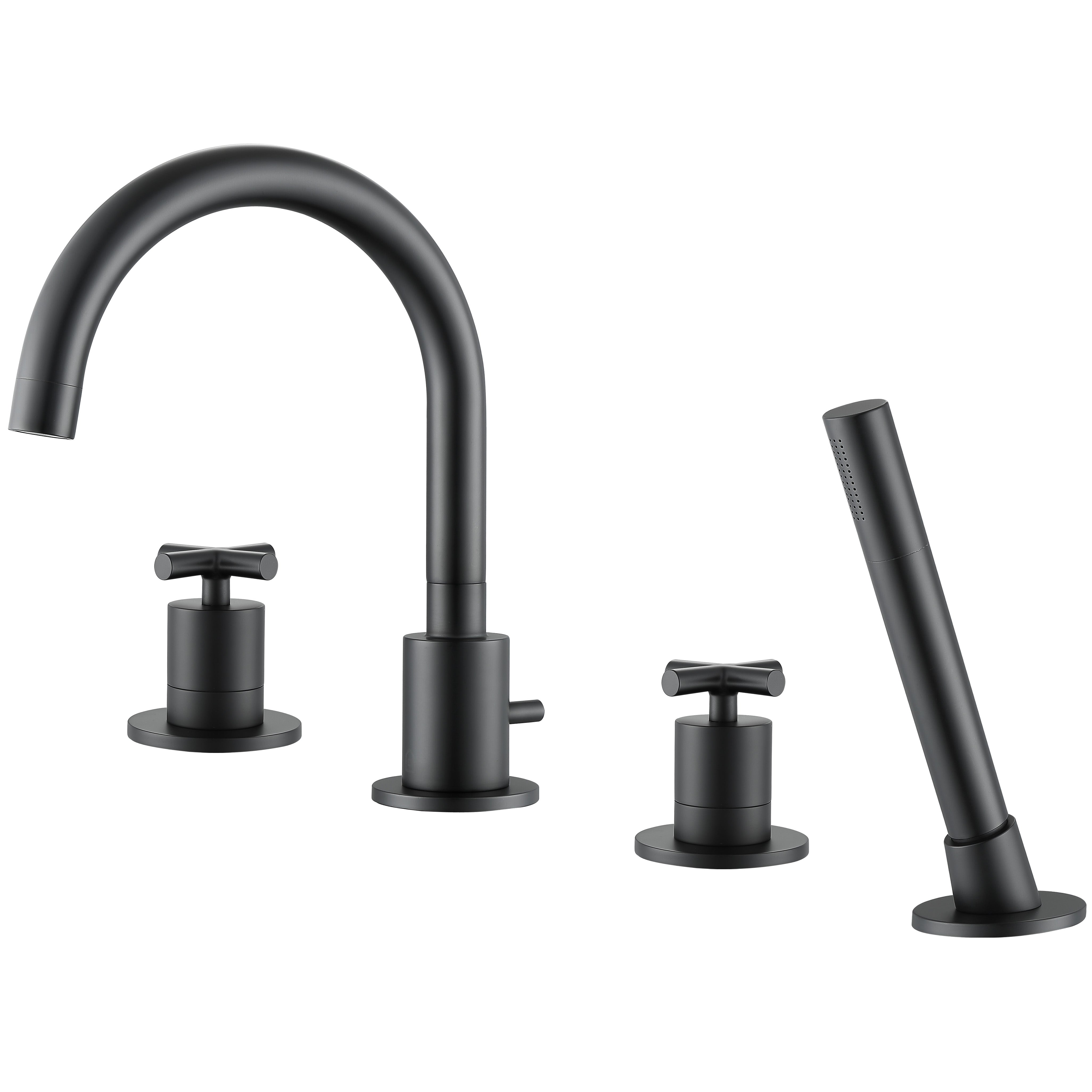 Premium Matte Black Ava Two-Handle Roman Tub Faucet - Durable Brass Construction, Water-Efficient Design for Bathroom & Spa Relaxation