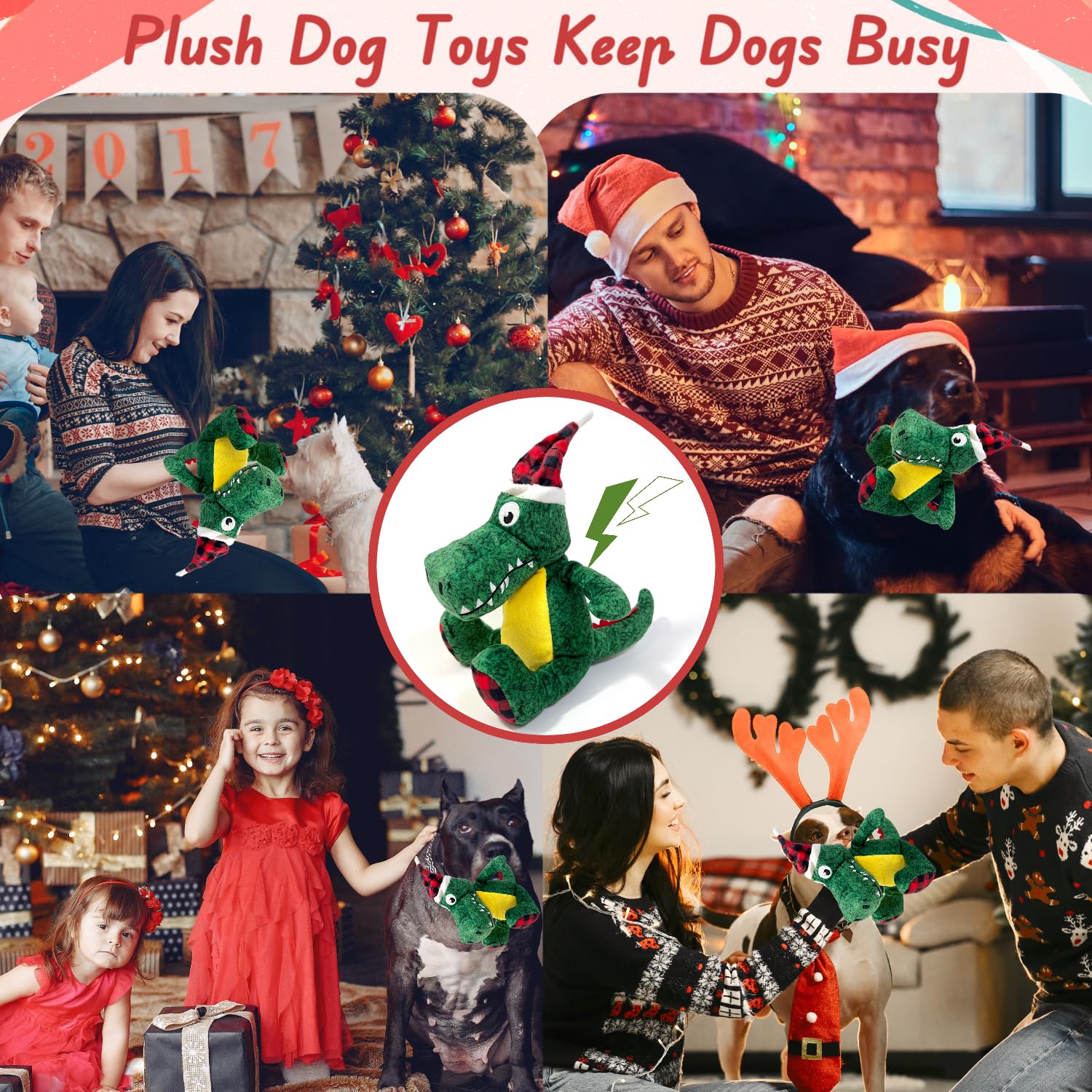 Christmas Dog Squeaky Toys - Xmas Interactive Durable Plush Chew Toys for Puppy, Small, Medium & Large Dogs | Training, Boredom Relief & Enrichment | Crocodile Design for Playtime & Holiday Fun