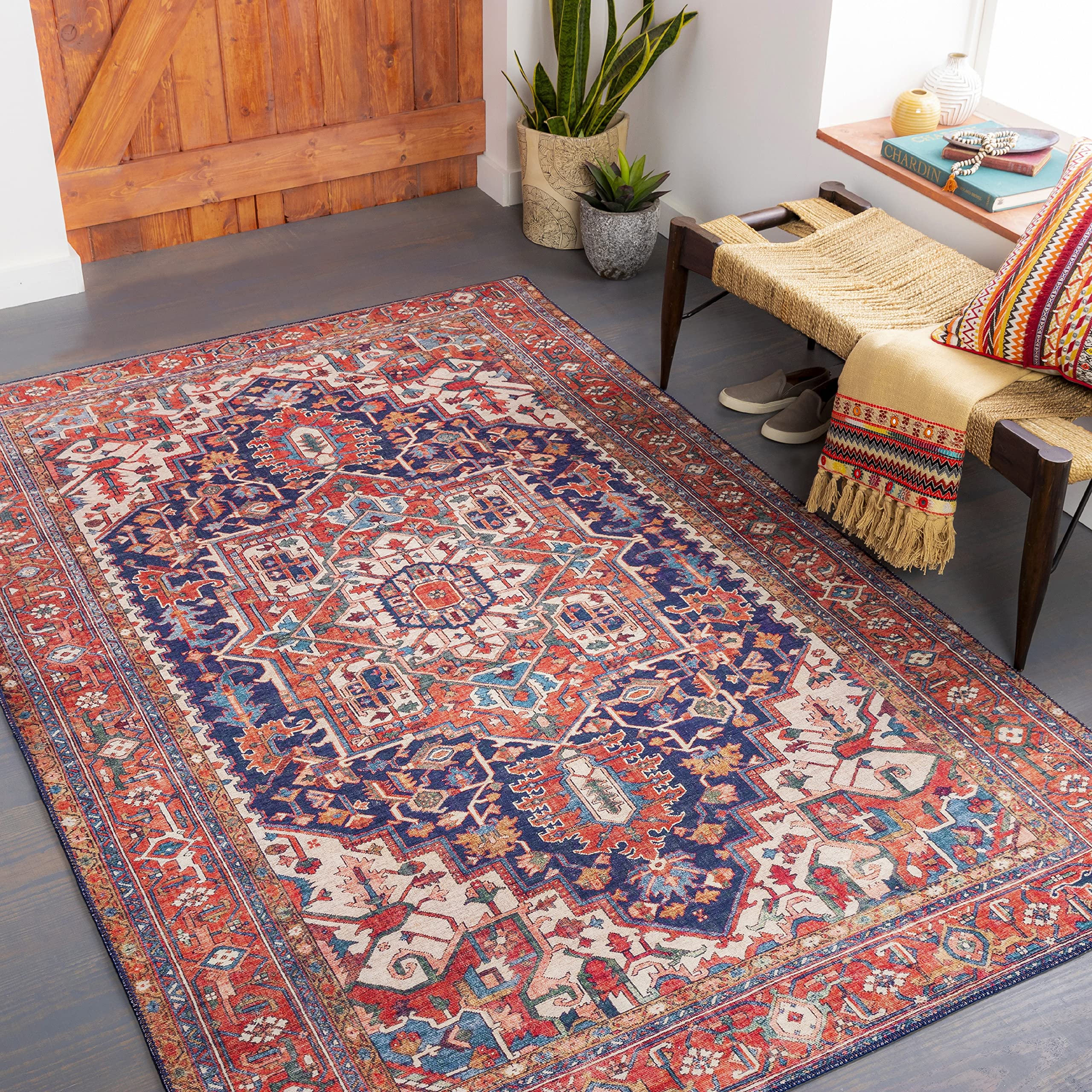 Mark&Day Traditional Burnt Orange Area Rug 9x12 - Handmade Maaijkant Design with Orange, Blue & Red Patterns - Perfect for Living Room, Bedroom & Kitchen Decor - Soft & Durable Floor Carpet (9' x 12') - Ideal for Home, Office & Dining Area
