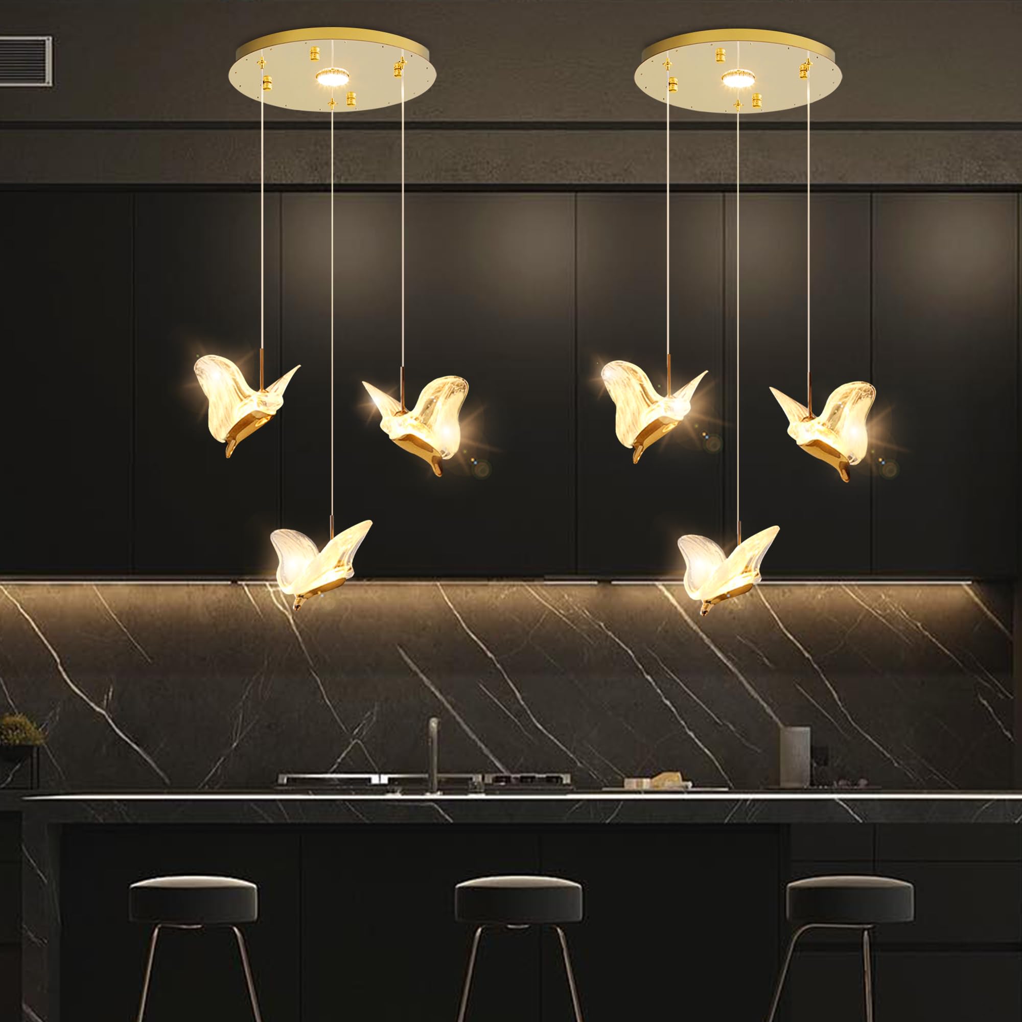 Modern Mini Chandelier LED Pendant Light - Dimmable Kitchen Island Lighting, Dining Room & Bedroom Ceiling Fixture (2700K-6000K) | Perfect for Contemporary Homes, Restaurants and Cozy Spaces