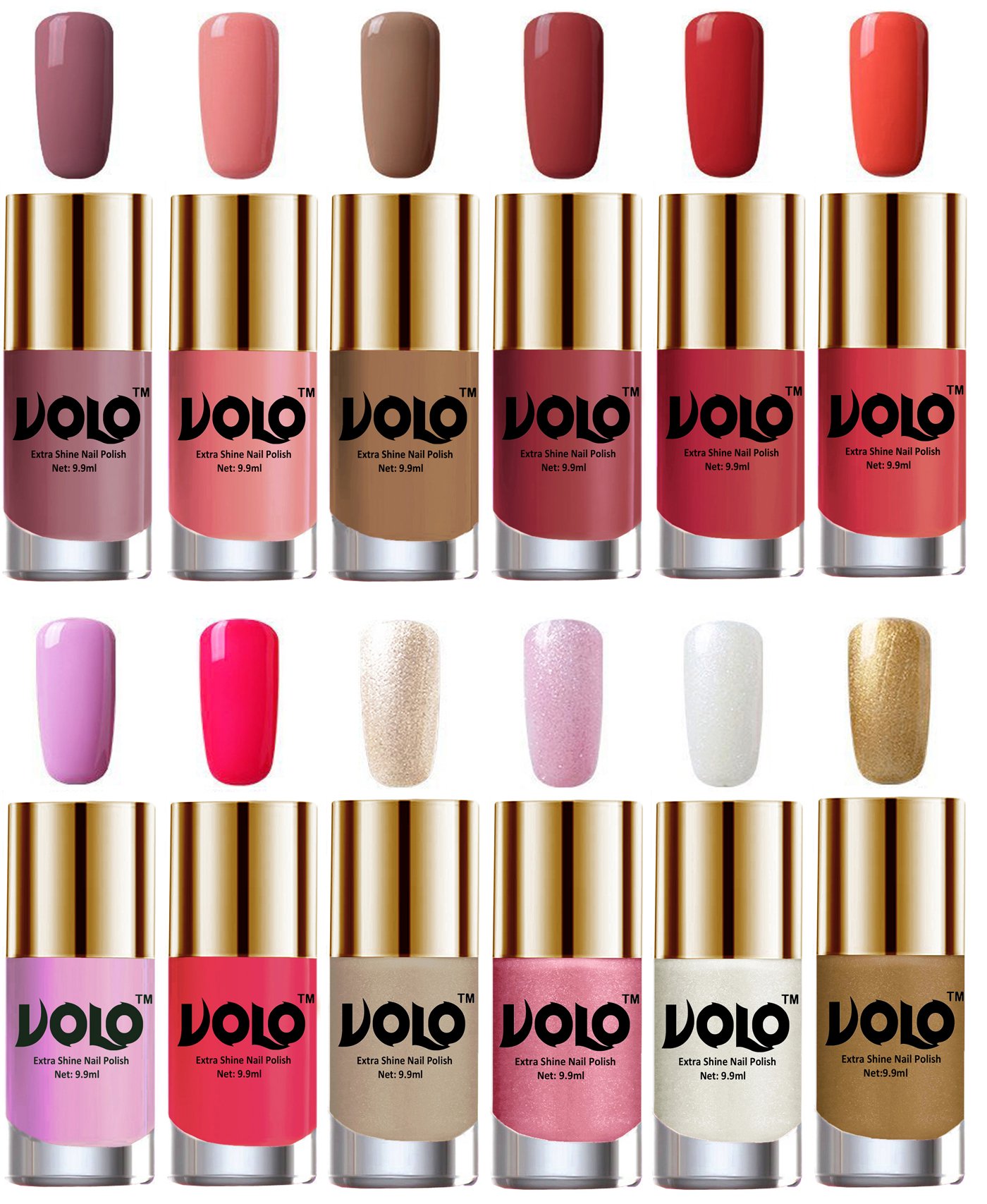 VOLO Luxury Super Shine Nail Polish Set - 12 Vibrant Long Lasting Colors for Manicure & Pedicure | Perfect for Salon, Home Use & Gift Giving