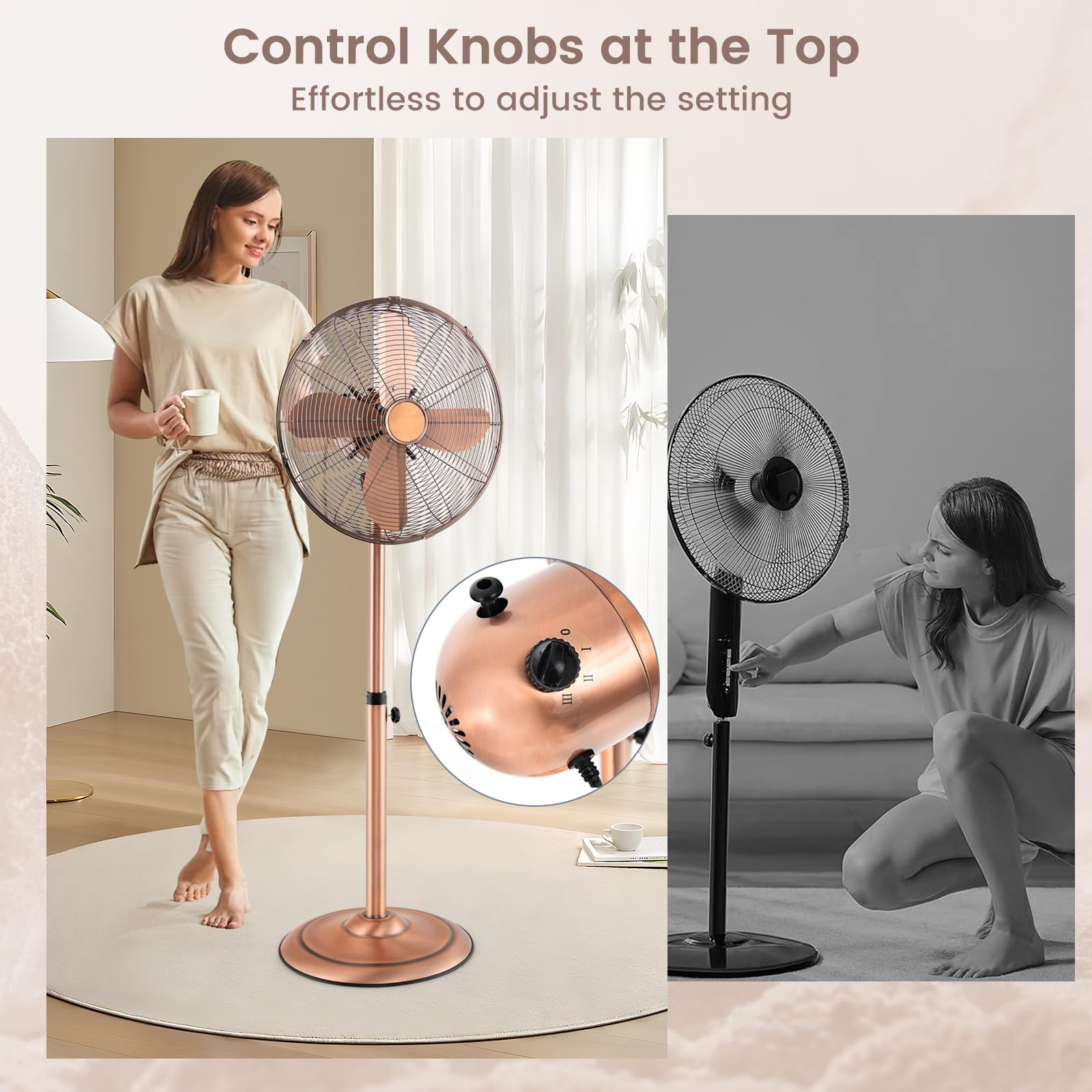 COSTWAY 16-inch Metal Pedestal Fan - Quiet High Velocity Standing Fan with 75° Oscillation, 3 Speed Settings & Adjustable Height - 4 Blade Floor Fan for Bedroom, Home Office, Shop & Outdoor Use - Durable Copper Motor
