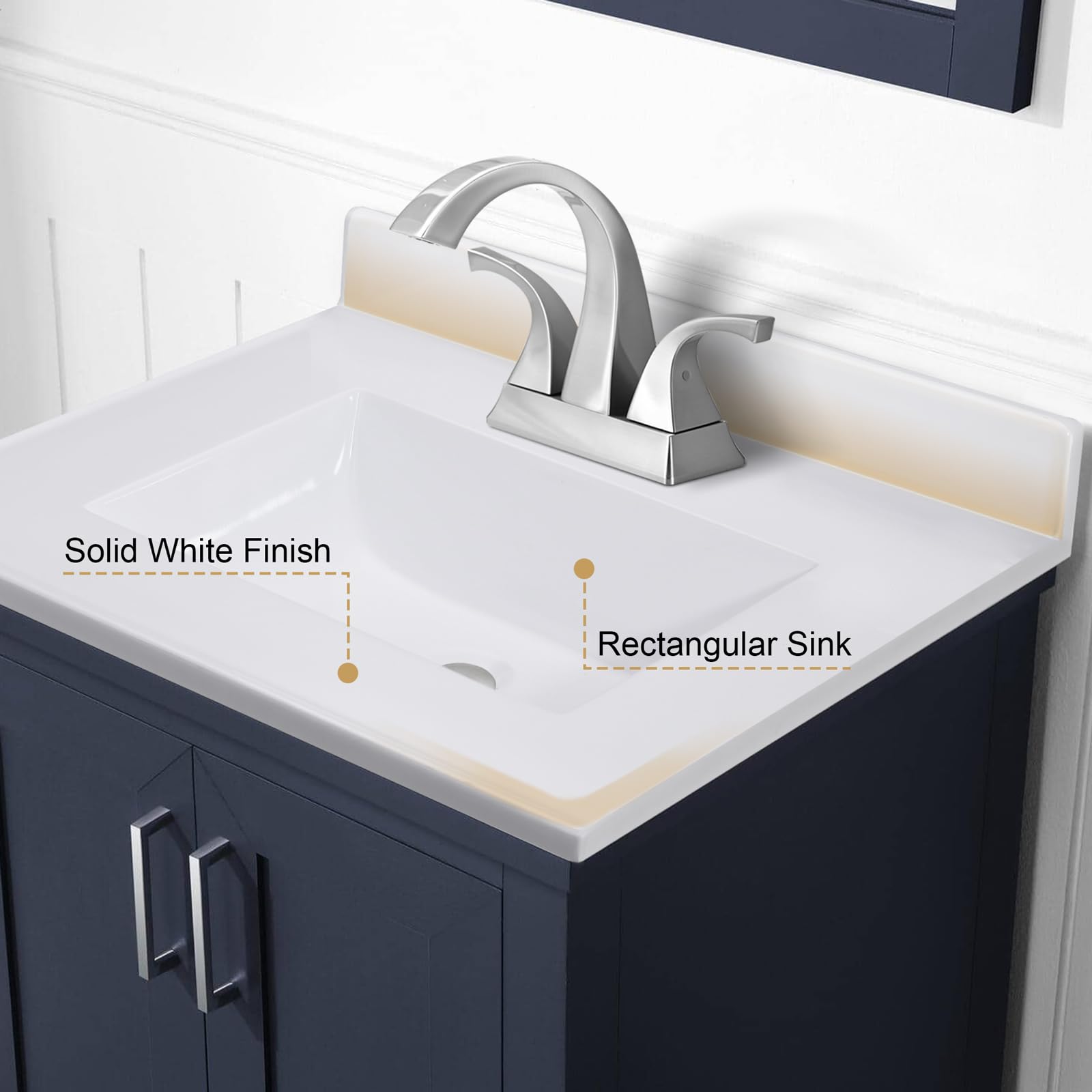 25 Inch White Cultured Marble Bathroom Vanity Top with Rectangular Sink - 4 Inch Centerset Faucet Hole & Integrated Backsplash - Perfect for Modern Bathroom Renovations and Small Space Solutions