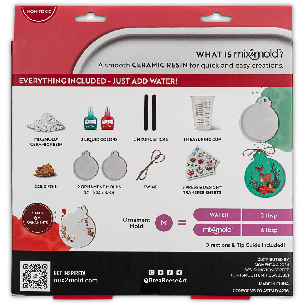 Brea Reese Holiday Mix2Mold Ceramic Resin Ornament Crafting Kit - DIY Christmas Tree Decorations, Handmade Gift Ideas for Festive Season Home Decor