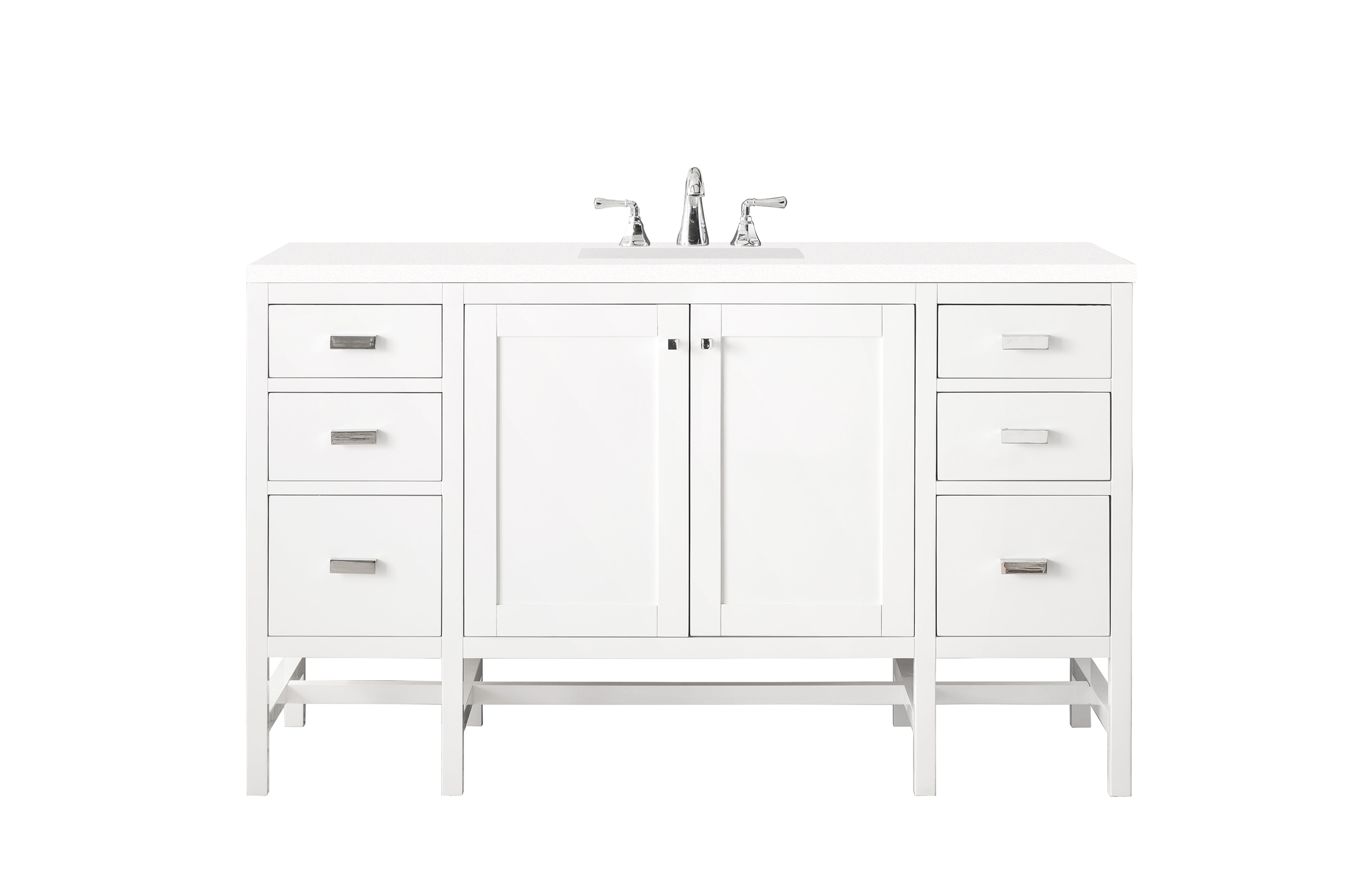 Addison 60 Inch Single Bathroom Vanity Cabinet with 3CM Classic White Quartz Countertop - Glossy White Finish for Modern Bathroom Remodeling & Home Upgrade