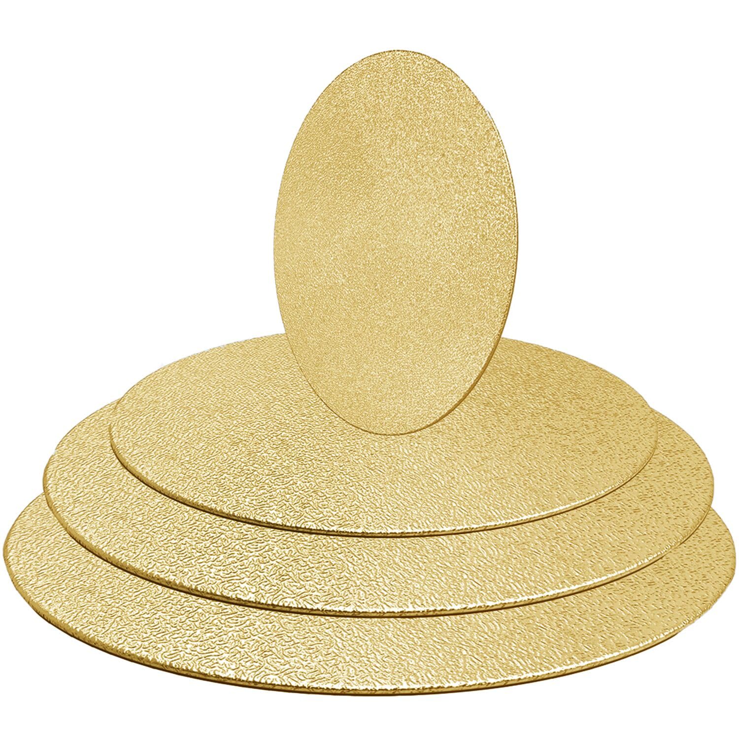 WANBAO 4-Pack Gold Cake Boards - 6, 8, 10, 12 Inch Round Cake Circles - Sturdy Cardboard Cake Base for Baking, Wedding, Birthday & Dessert Display - Perfect for Cake Decorating, Pizza Serving & Food Exhibition Displays