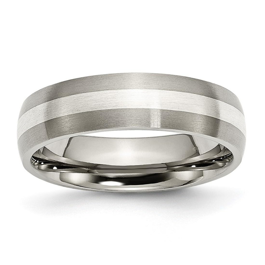 Titanium 925 Sterling Silver Brushed Inlay 6mm Satin Band Ring for Women & Men - Wedding, Engagement, Anniversary, Promise & Fashion Jewelry Gift