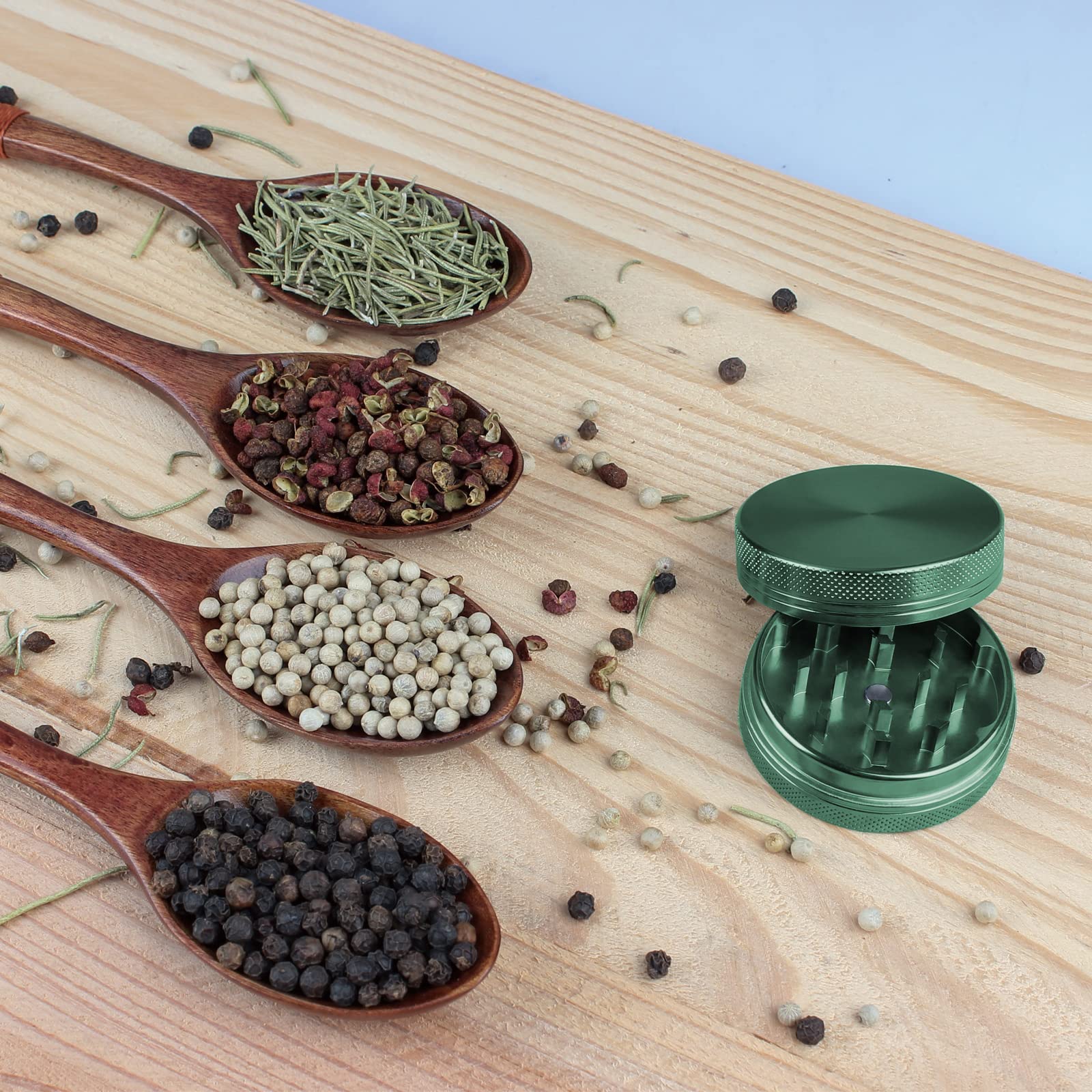 Premium 2 Inch Portable Spice Grinder with Magnetic Lid - Compact Herb Crusher for Kitchen, Camping & Travel - Green