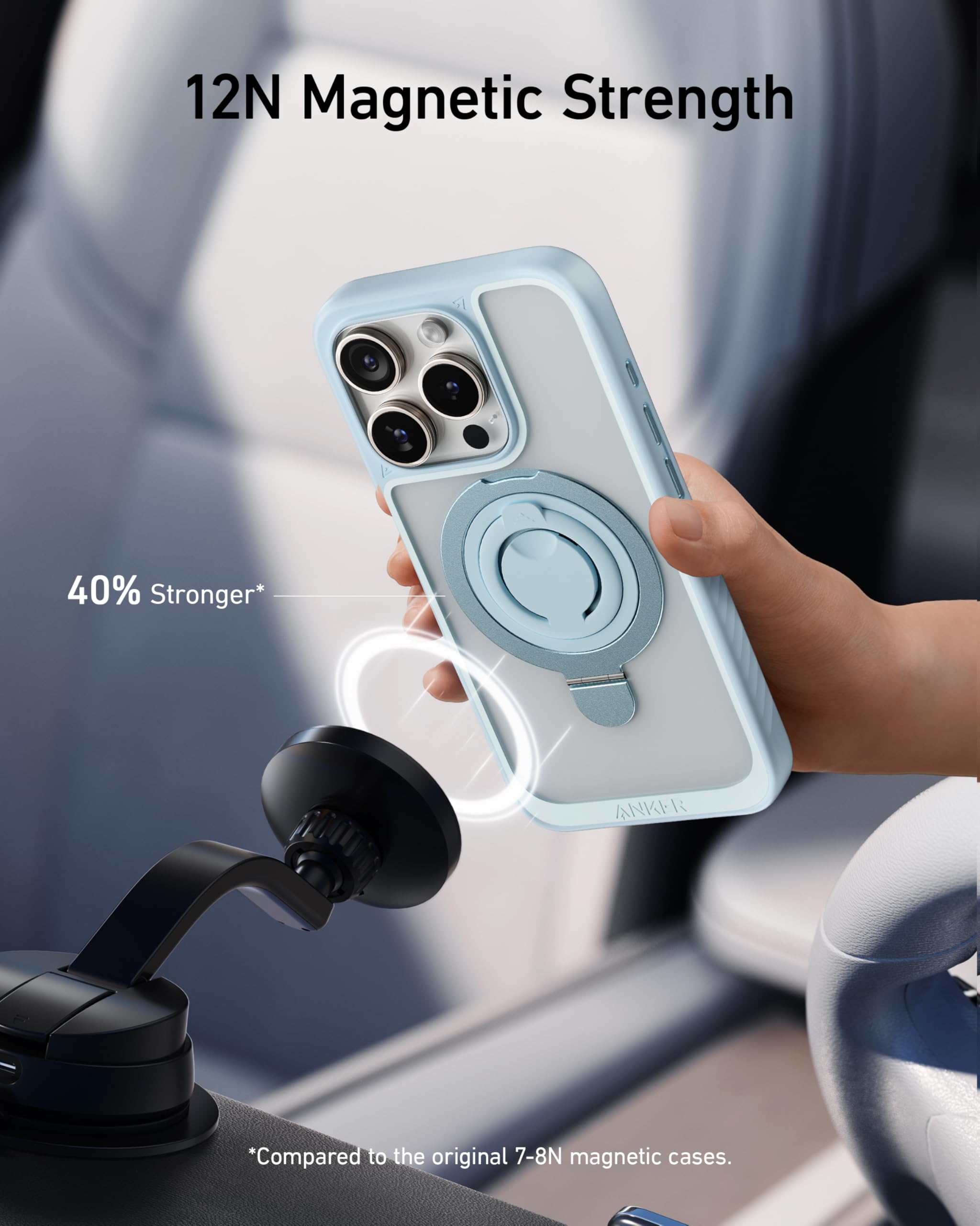 Anker Magnetic Ring Stand for iPhone 15 Pro Max Case - Military Grade Drop Tested, MagSafe Compatible, Built-in Kickstand & Soft Edge Anti-Fingerprint (Black) | Perfect for Hands-Free Viewing, Secure Grip & Everyday Protection