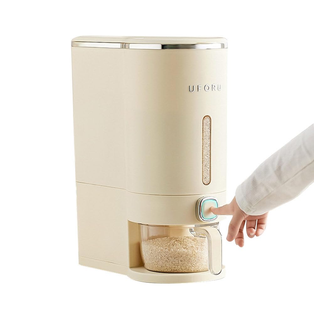 22 Lbs Large Rice Dispenser with Measuring Cup - Airtight Moisture-Proof Cereal & Dry Food Storage Container for Kitchen Pantry - Perfect for Rice, Grains, Pasta, and Bulk Food Organization