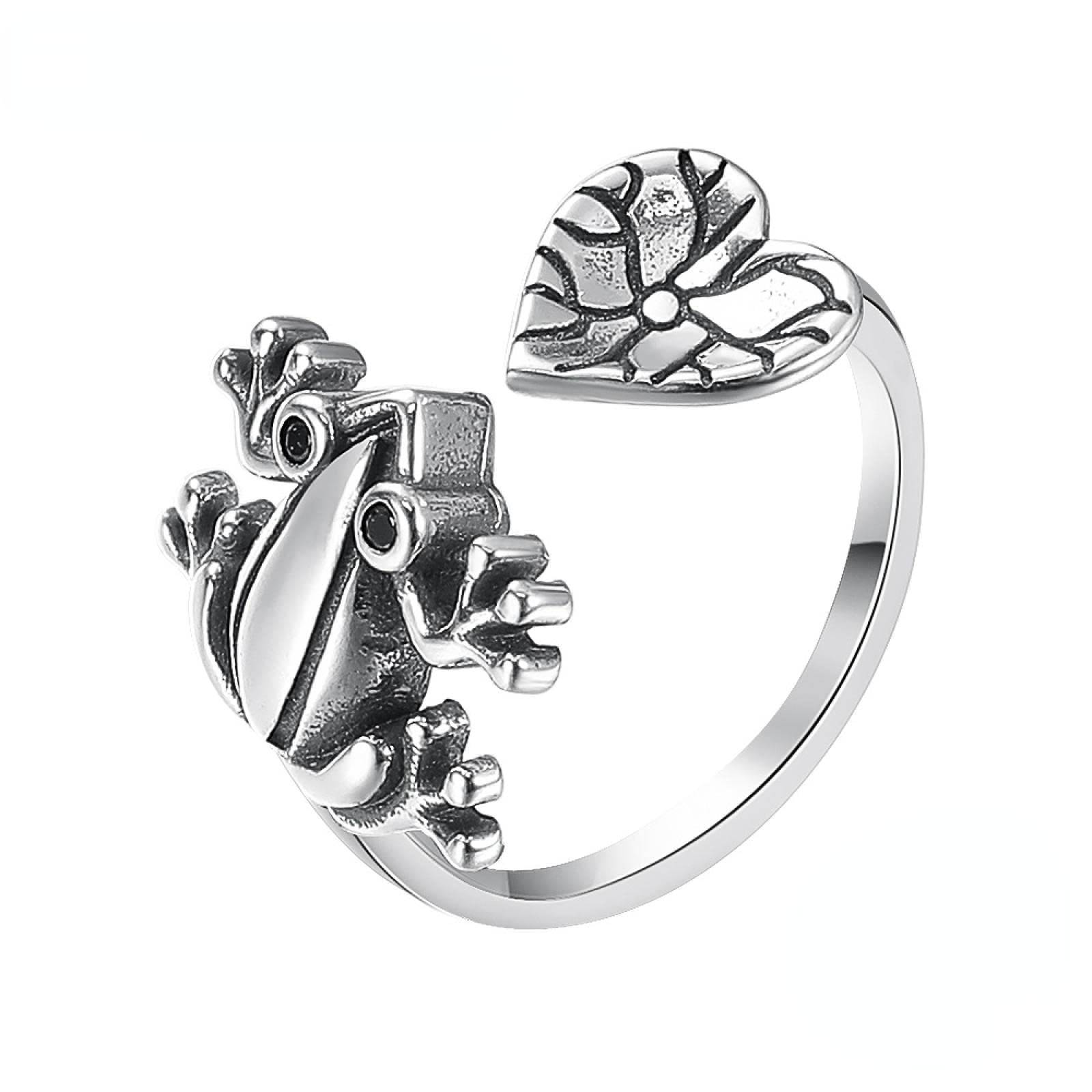 925 Sterling Silver Frog & Lotus Leaf Adjustable Rings for Women | Elegant Nature-Inspired Jewelry | Perfect for Boho, Hippie & Nature Lover Fashion
