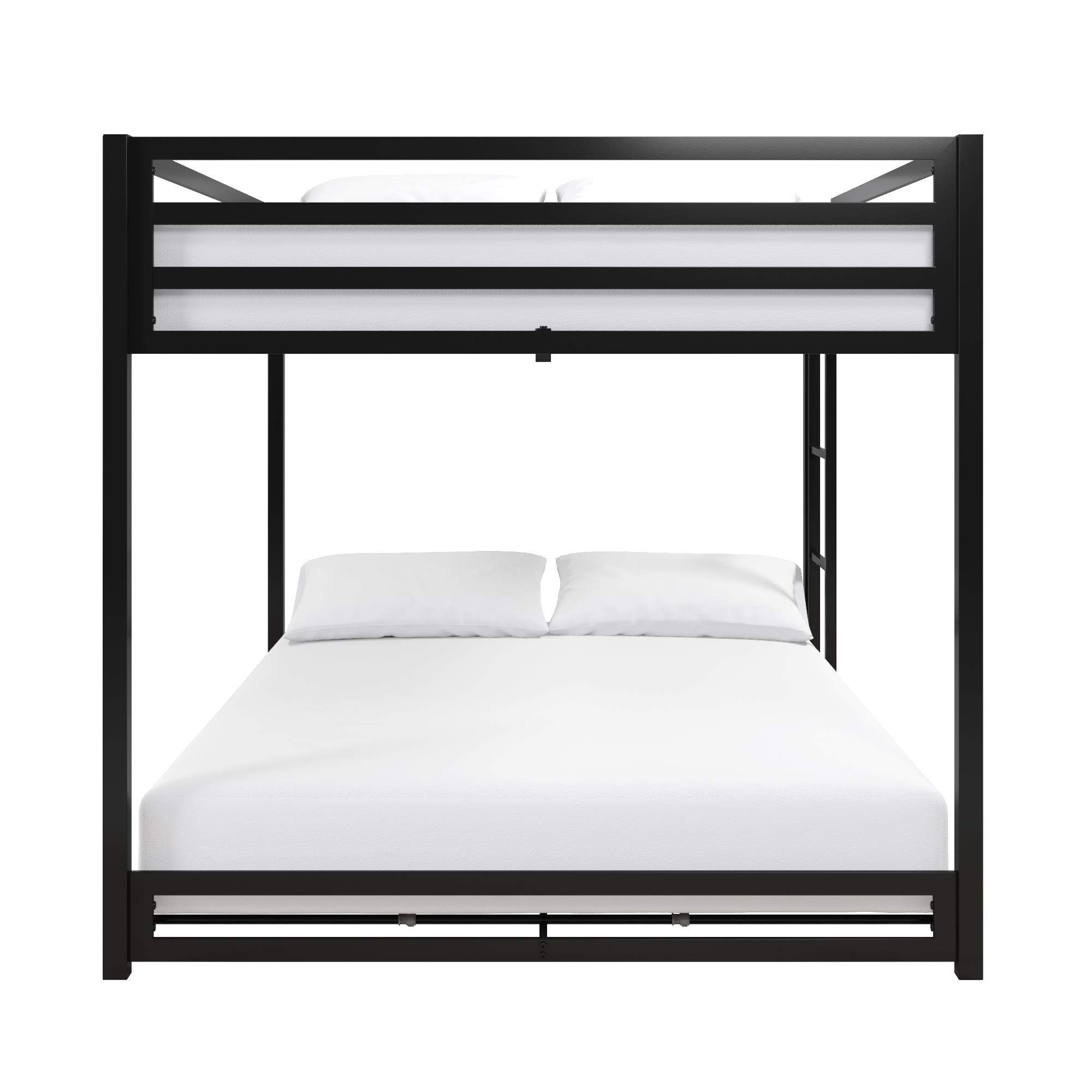 DHP Miles Low Metal Bunk Bed Frame for Kids - Full Over Full Size with Built-in Ladder & High Guardrail | Sturdy Metal Slats, No Box Spring Needed | Space Saving Design for Small Rooms | Perfect for Kids' Bedrooms, Dormitories & Guest Rooms (Black)
