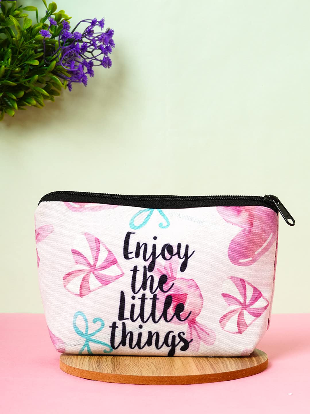 Crazyify Printed Makeup Pouch for Women - Canvas Cosmetic Bag with Zipper | Travel Toiletry Organizer & Storage Case | Perfect for Daily Essentials, Travel, and Gift Giving