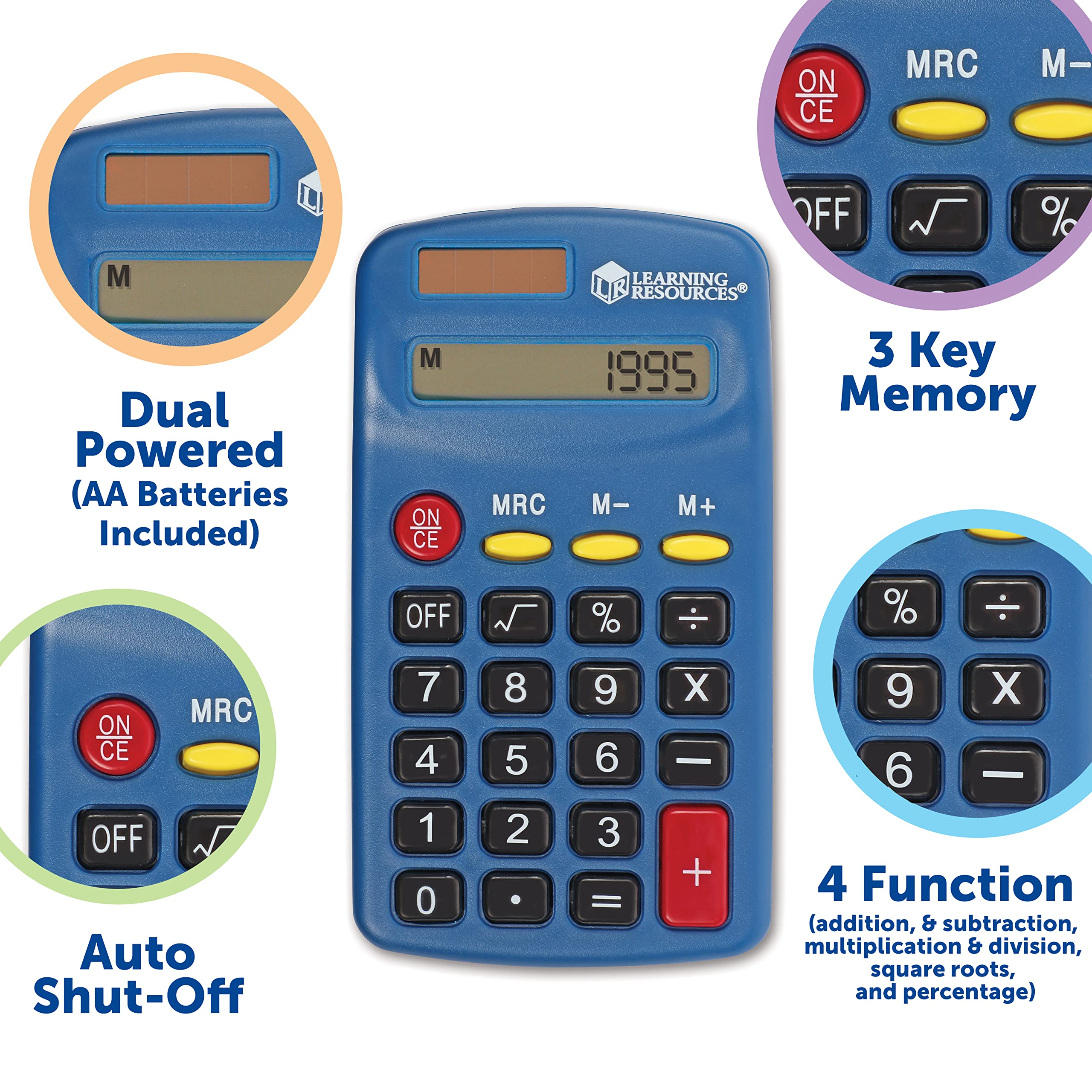 Learning Resources Primary Calculator - 10 Pack Solar Powered Basic Calculators for Kids Ages 3+, Teacher & Classroom Supplies, Back to School Essentials - Perfect for Math Practice, Homework Help & Early Learning Activities