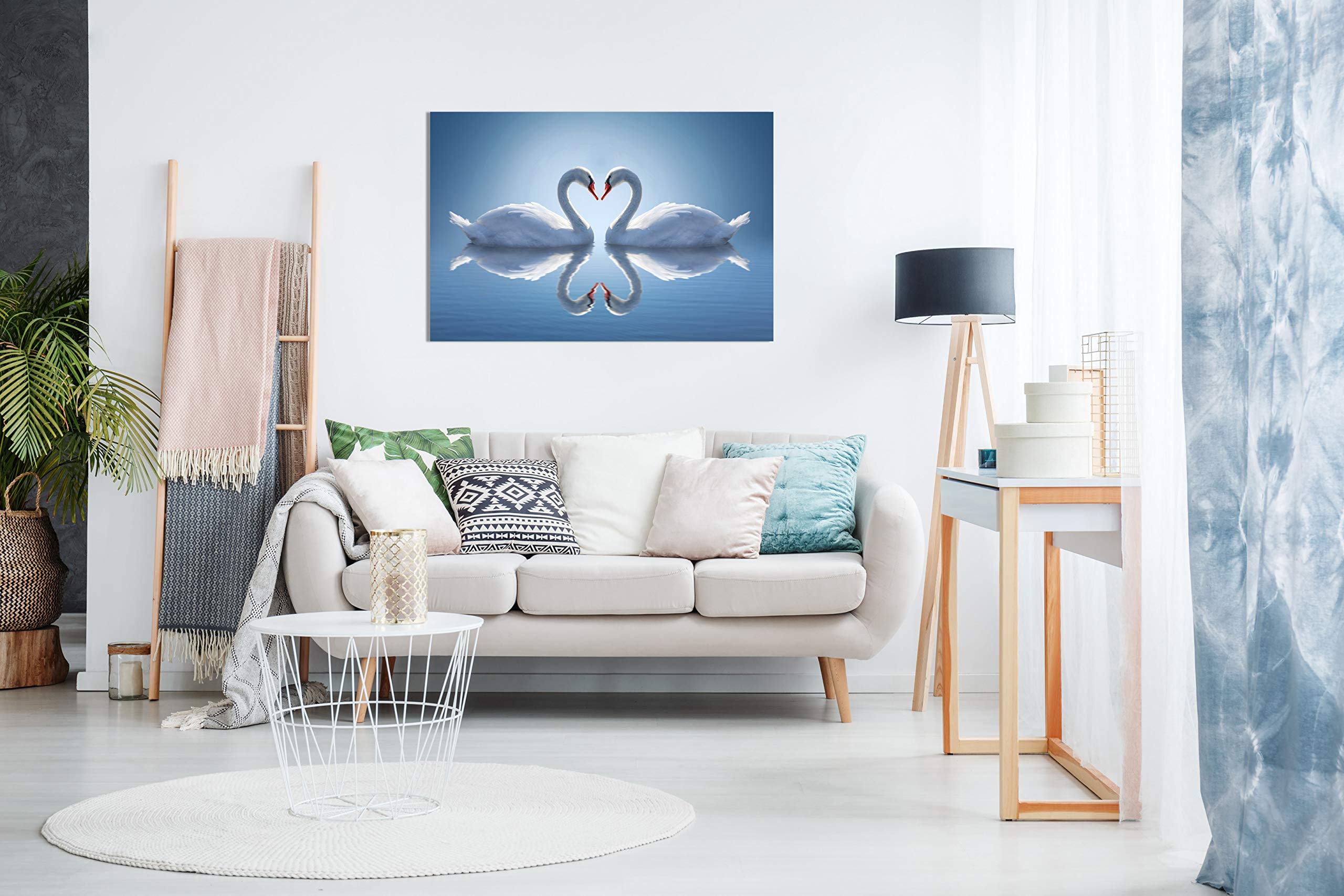 Panther Print Framed Canvas Wall Art - Blue Swan Heart Reflection Painting for Bedroom & Living Room Decor - 30x20 Inch Modern Home Accessories - Perfect for Weddings, Anniversaries & Special Occasions