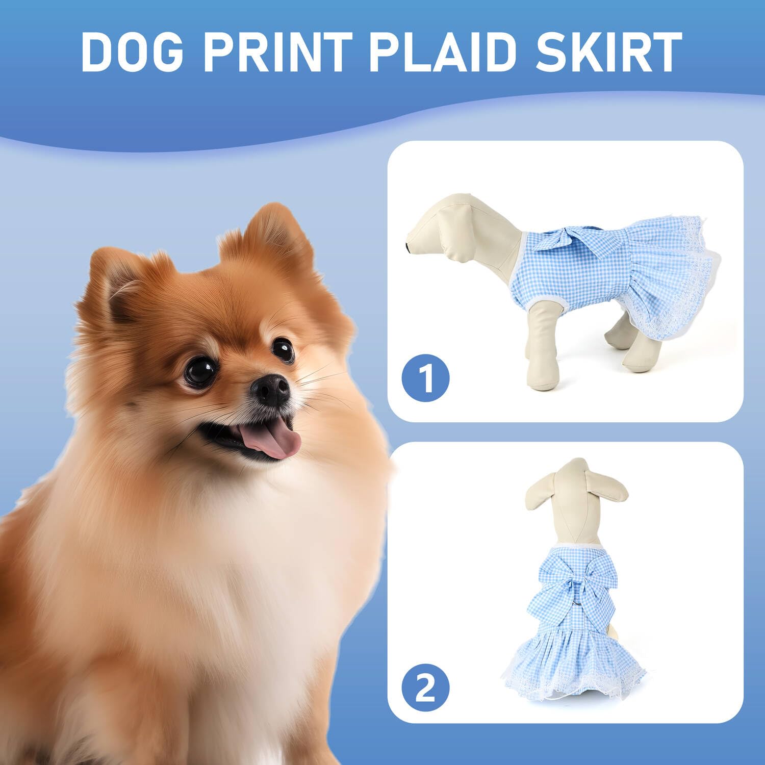 Cute Plaid Dog Dress with Bow & Leash - XS Blue for Small Dogs & Puppies - Perfect for Walks & Parties