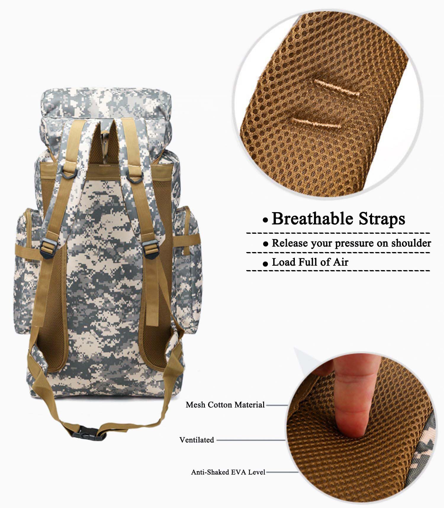 YFREAL 80L Waterproof Hiking Backpack - Tactical Camping Backpack for Outdoor Adventures, Hunting & Travel - Durable Backpack for Men & Women - Perfect for Hiking, Camping, Backpacking & Military Use