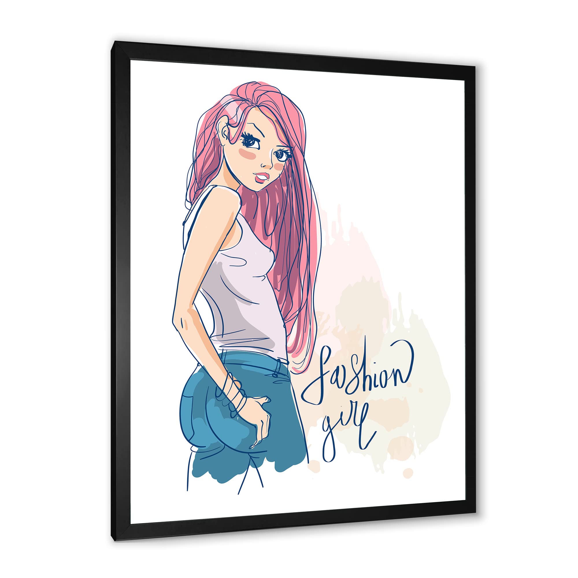 Trendy Fashion Girl & Children's Art Framed Wall Decor - Nursery, Kids Room, Playroom & Classroom Wall Art for Girls & Boys