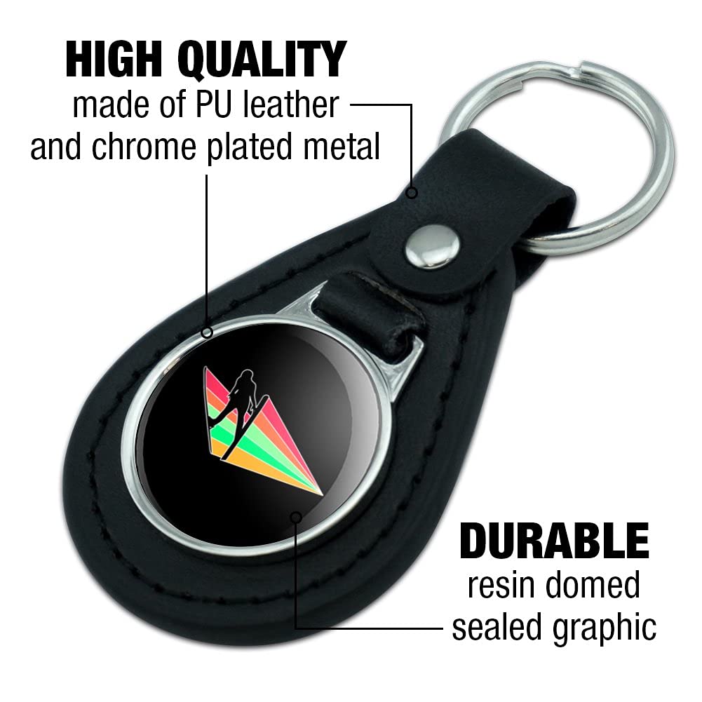 GRAPHICS & MORE Black Leather Ski Jumping Rainbow Keychain - Durable & Stylish Key Ring for Ski Enthusiasts, Perfect for Backpacks, Luggage & Gift Giving