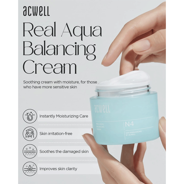 Acwell Real Aqua Balancing Cream 50ml - Hydrating Moisturizer for Dry & Sensitive Skin | Korean Skincare for Daily Face Care & Night Routine
