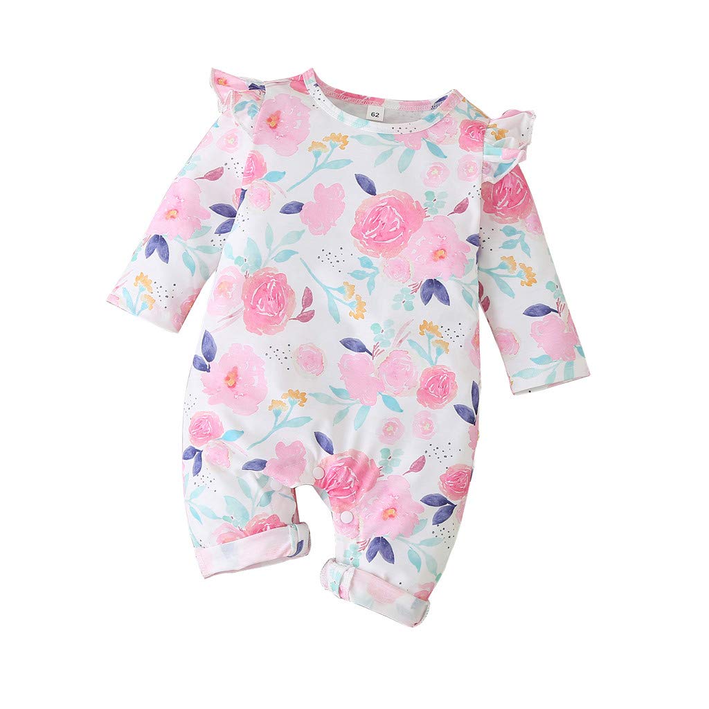 Floral Baby Romper Jumpsuit for Newborn Girls - Soft O-Neck Sleeve Outfit for Infant & Toddler - Perfect for Playtime, Photo Shoots & Special Occasions