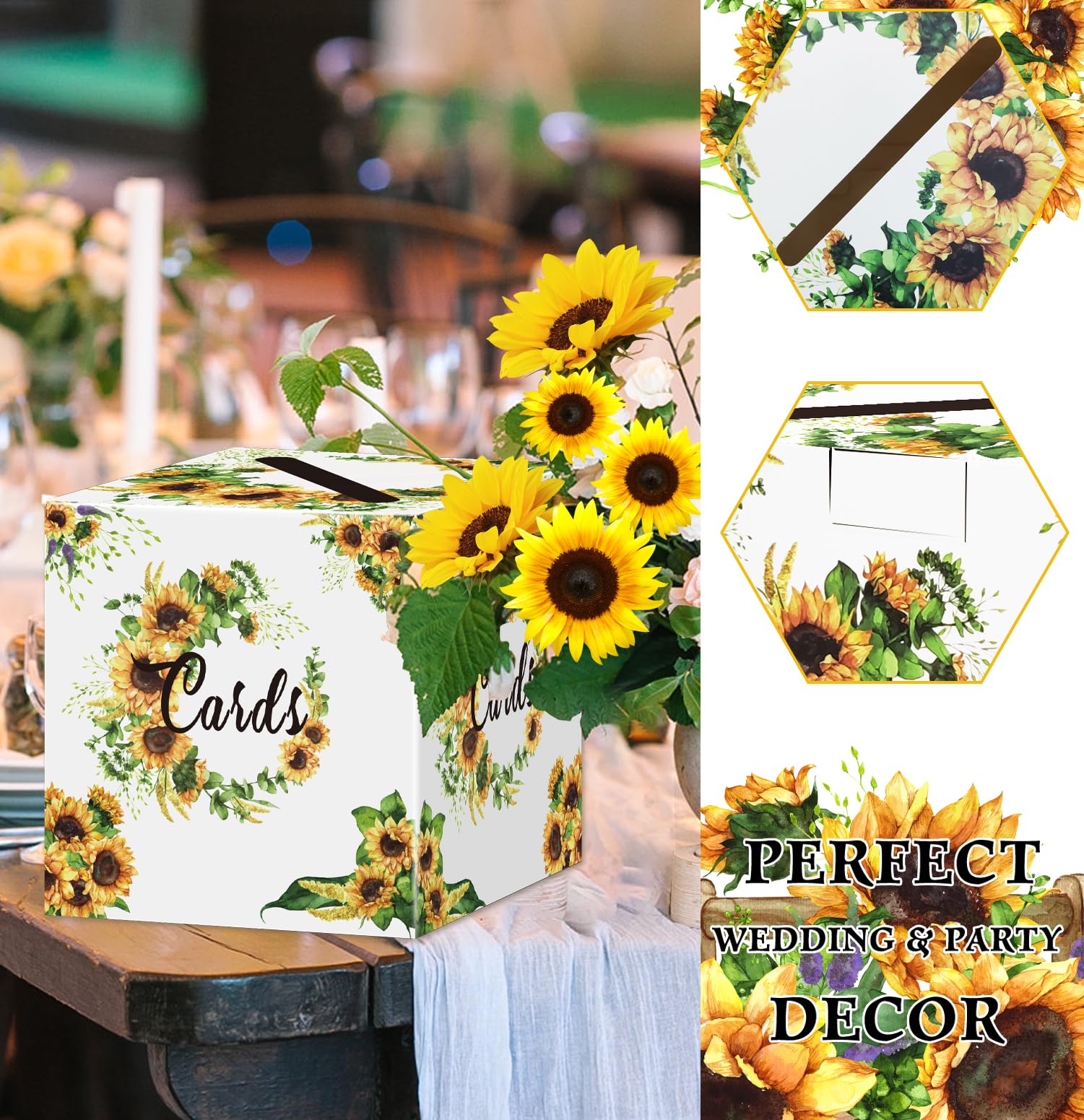 SIETDESEO Floral Money Gift Card Holder Box - Elegant Sunflower Design for Wedding, Birthday, Baby Shower & Bridal Shower Party Supplies | Perfect for Cash Gifts, Gift Cards & Special Occasions