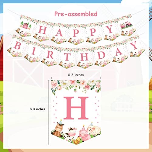 Farm Animal Birthday Banner - Pink Cow, Tractor & Barnyard Themed Party Decor for Girls | Perfect for Baby Showers, Farm Theme Parties & Birthday Celebrations
