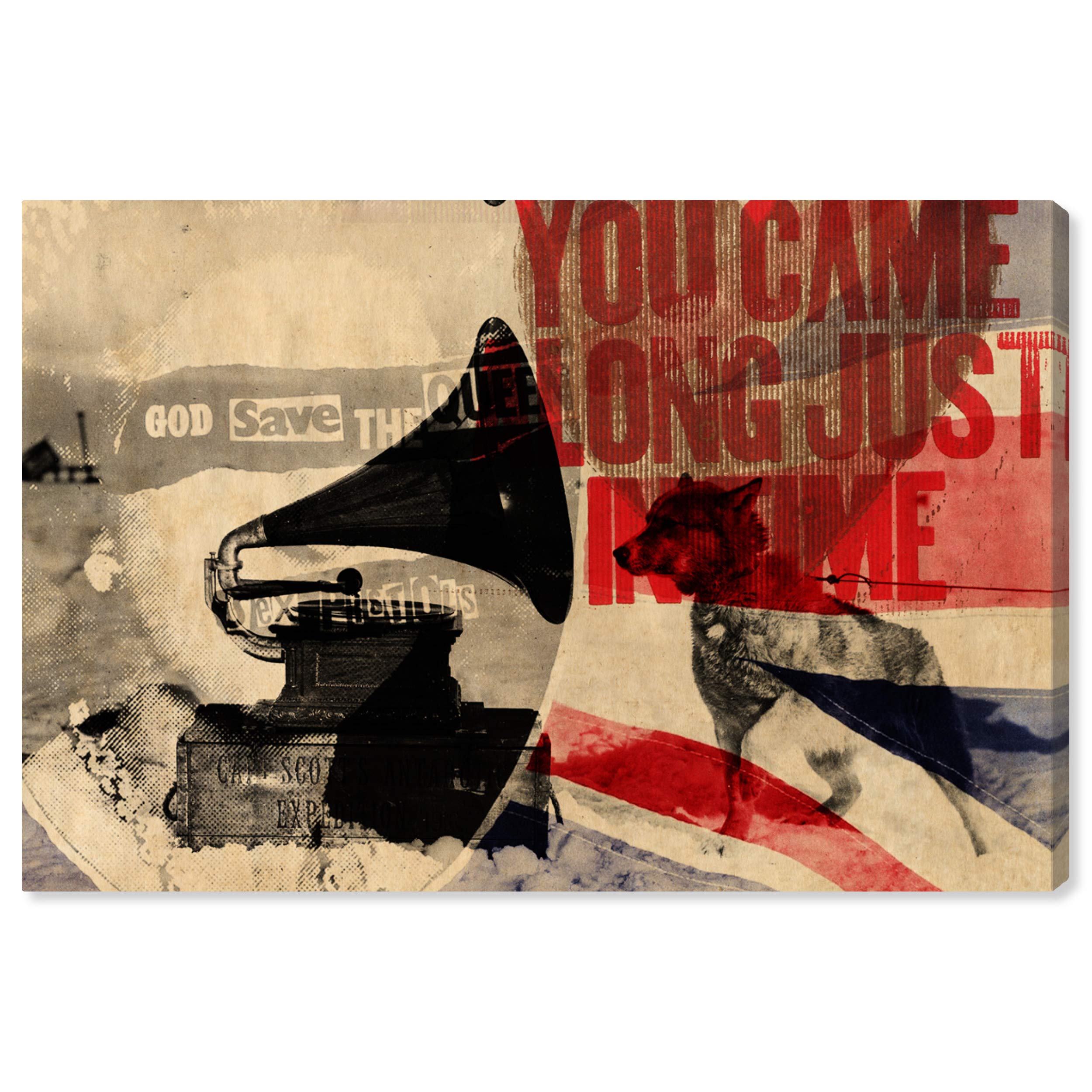 Oliver Gal Artist Co. 'Just in Time' Advertising Wall Art Canvas Print - 30x20 Inch Red & White Vintage Home Decor - Perfect for Living Room, Bedroom or Office Wall Art