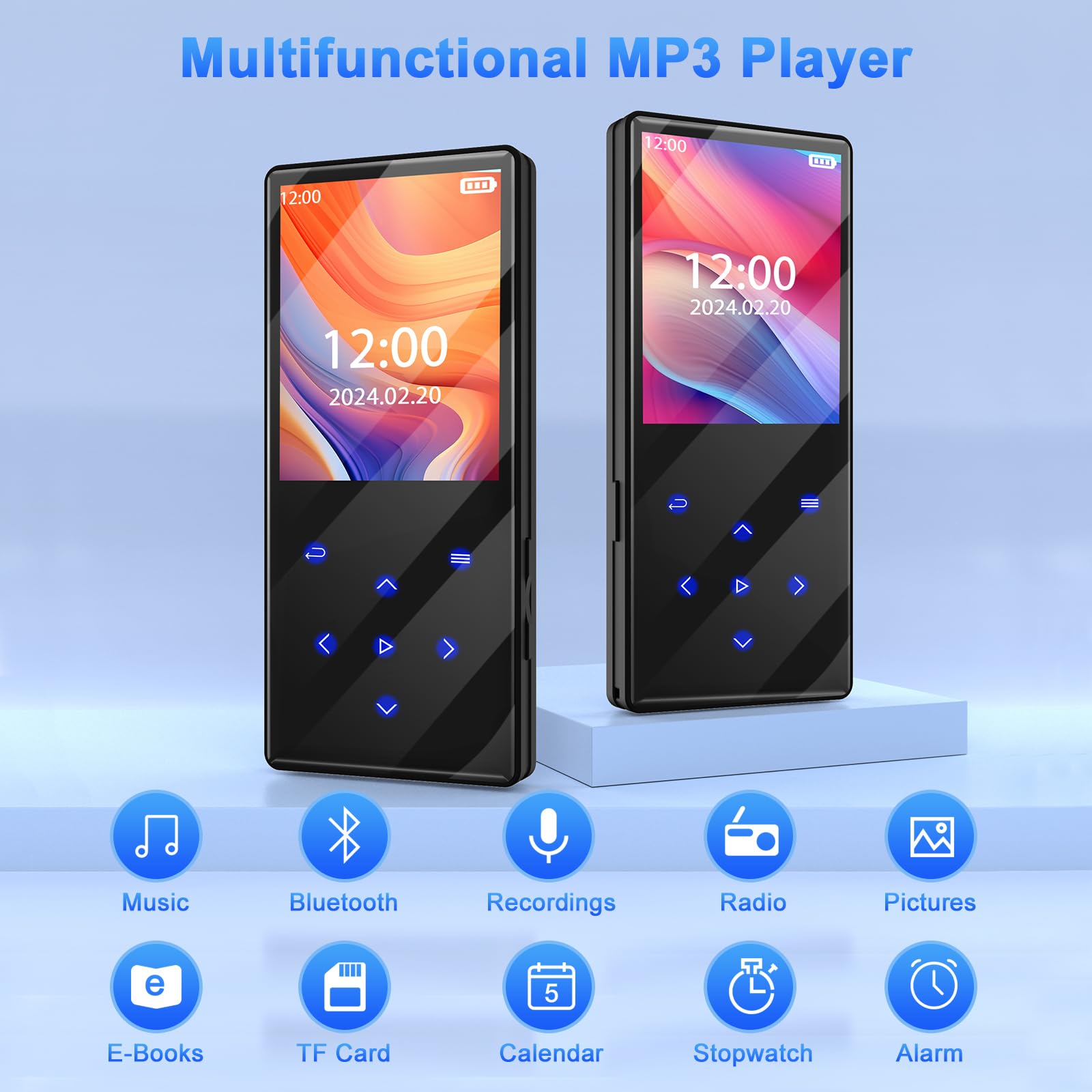 Gueray 128GB Bluetooth MP3 Player with HiFi Sound, Built-in Speaker, FM Radio, Voice Recorder & TF Card Support - Portable Digital Music Player for Running, Gym, Travel & Outdoor Activities