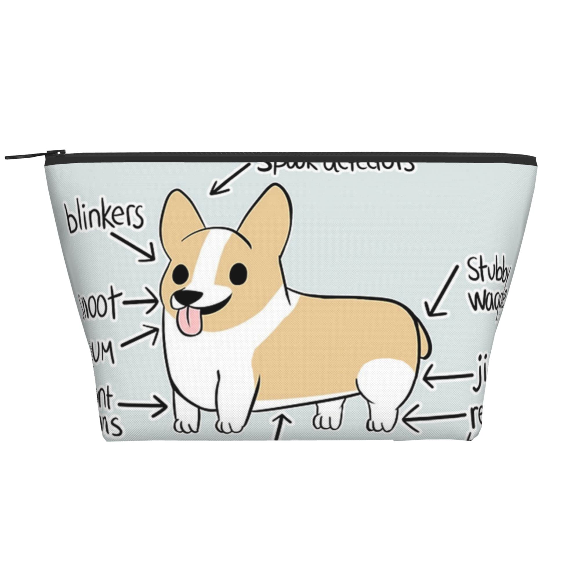 Cute Waterproof Zipper Cosmetic Pouch Bag for Women & Girls - Durable Travel Makeup Organizer with Corgi Design, Portable Storage Case for Office, School & Daily Use | Perfect for Travel, Gym & Cosmetics Storage