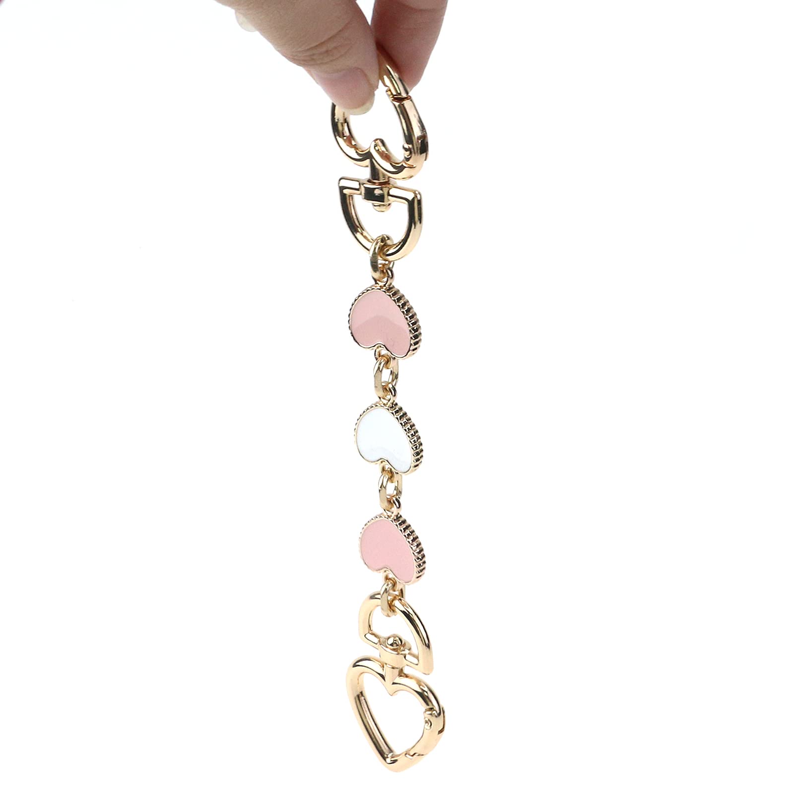 2PCS Heart Shape Bag Strap Extender - Adjustable Shoulder Bag Extension Chain for Handbags, Baskets & Luggage (Pink & White) | Perfect for Travel, Shopping & Everyday Use