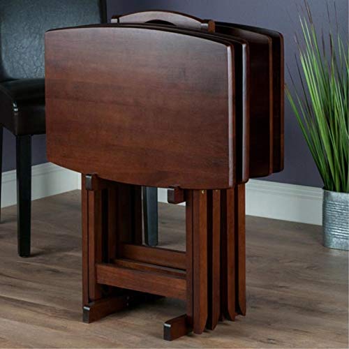 Ergode Wood Dylan 5-Piece Folding Snack Table Set - Sturdy X-Frame Base, Compact Upright Stand, Easy Assembly - Perfect for Living Room, Patio, or Outdoor Entertaining (Brown)