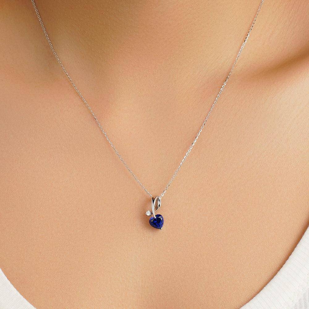 1 Carat Heart Shaped Blue Sapphire and Diamond Ribbon Pendant Necklace - Perfect for Valentine's Day Gifts, Anniversary Presents & Romantic Occasions