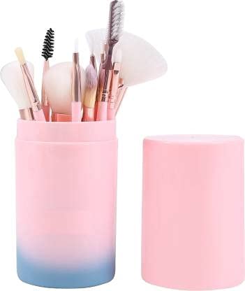 Professional 12-Piece Makeup Brush Set with Storage Barrel - Soft Pink for Flawless Foundation, Contouring & Eyeshadow Application | Perfect for Travel & Everyday Makeup