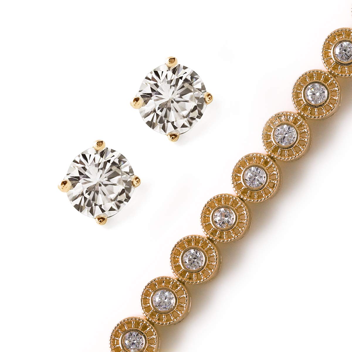 A+O Elegant Bridesmaid Jewelry Set - Crystal Bracelet & Earrings in Gold, Rose Gold, Silver | Perfect Wedding Party Gift for Bridesmaids, Bachelorette, Anniversary