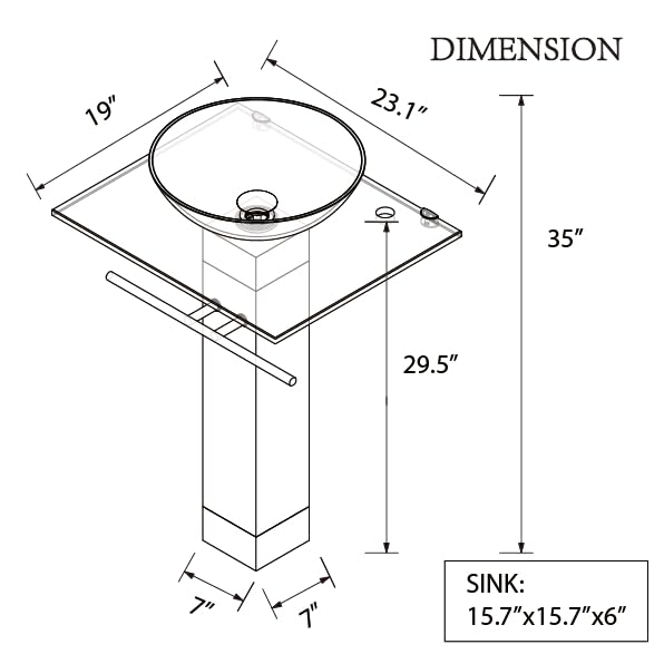 Modern Glass Vessel Sink with Wood Pedestal - Clear Countertop Bathroom Vanity Set Including Faucet and Drain (White & Frosted Finish) - Perfect for Contemporary Bathrooms, Powder Rooms, and Spa-Like Home Decor