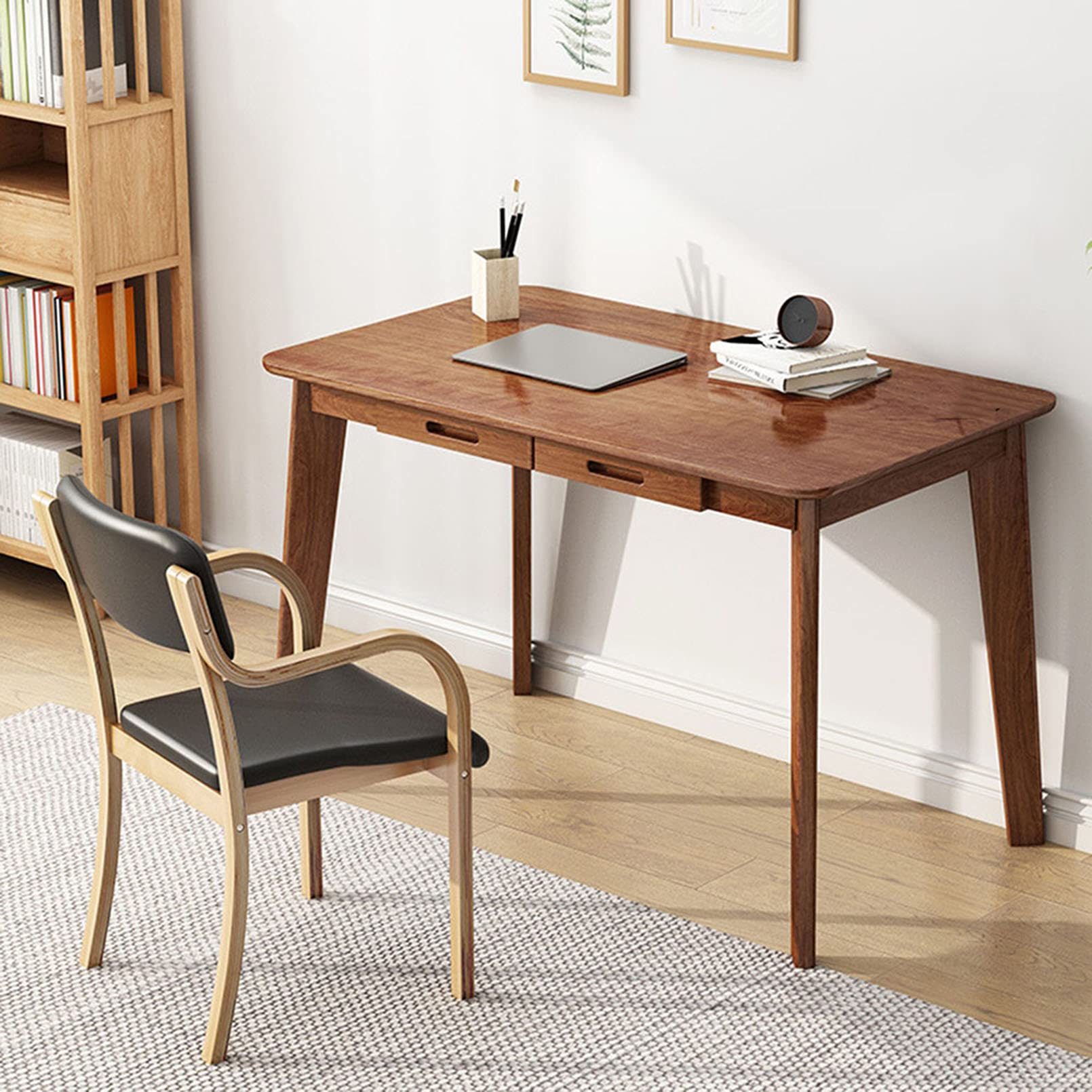 Wooden Home Office Desk with Drawer Hutch - Study Writing Desk for Students & Professionals - Perfect for Bedroom, Dorm, or Small Space Workspaces
