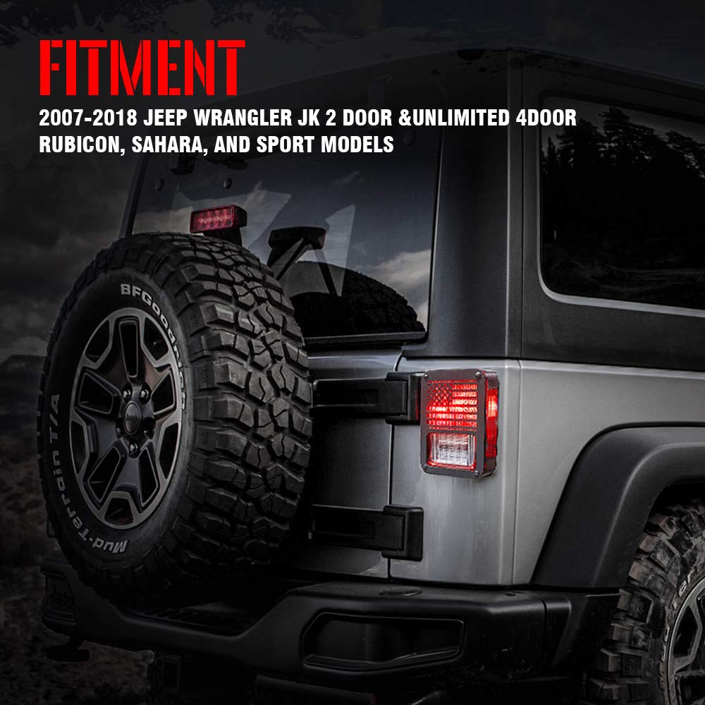 Xprite Aluminum Alloy American Flag Tail Light Covers for 2007-2018 Jeep Wrangler JK Unlimited - Durable Protectors & Guards (Pair) - Perfect for Off-Road Adventures & Patriotic Style