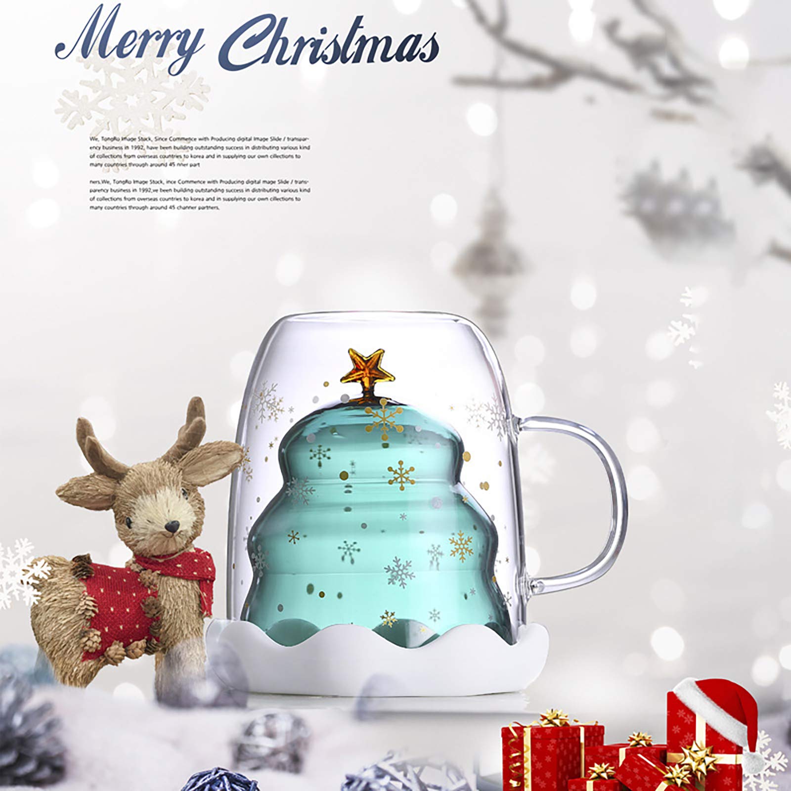 Christmas Tree Shaped Double Wall Coffee Glass Mug - Insulated Cute Couple Cup for Hot & Cold Drinks - Romantic Valentine's Day, Christmas & Birthday Gift (Blue) - Perfect for Holiday Coffee Dates, Cozy Winter Mornings & Couple Gift Exchanges
