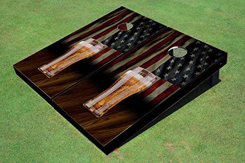 American Flag Beer Cornhole Game Set - 2 Boards & 8 Bags with Accessories - Outdoor Tailgating, Backyard BBQ & Party Games - Choose Your Size