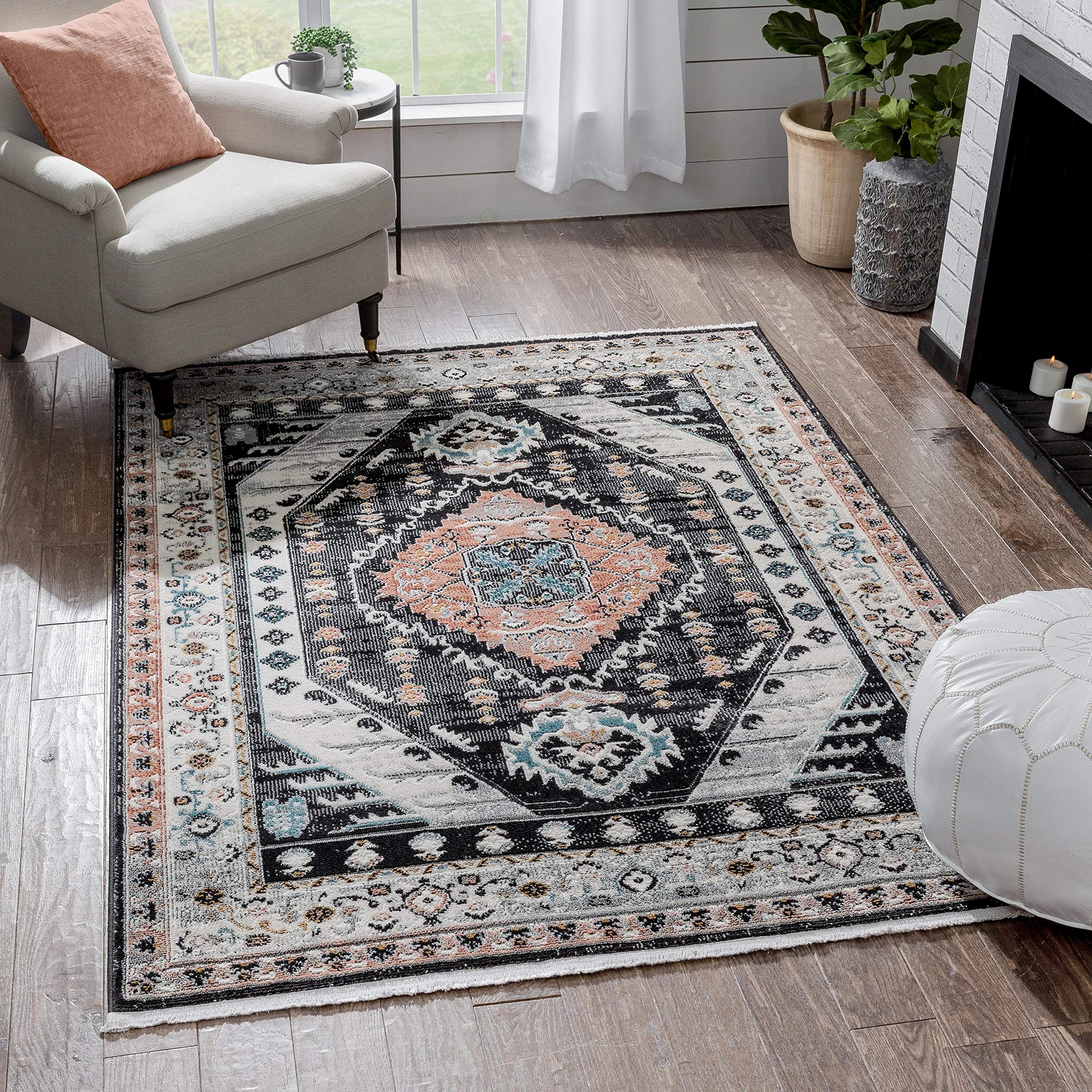 Well Woven Jolena Vintage Oriental Distressed Medallion Boho Area Rug 5'3