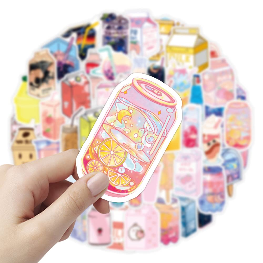 50 Pcs Cute Cartoon Drink Stickers - Trendy Laptop, MacBook, Water Bottle, Luggage Decals for Kids & Teens - Perfect for School, Office, Travel & DIY Crafts