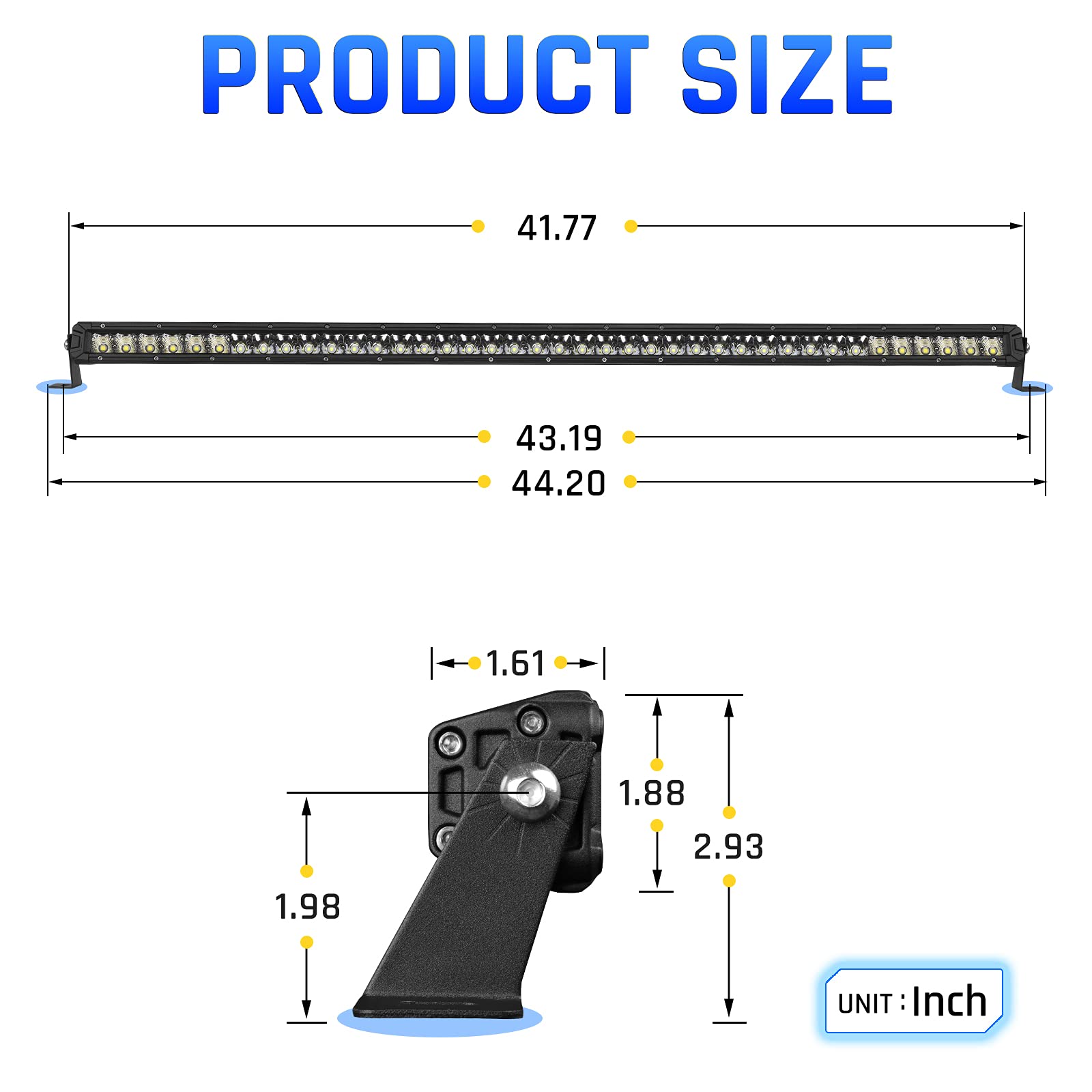 42 Inch LED Light Bar - 40,000LM Single Row Flood Spot Combo Beam for Offroad, Work, Driving - Waterproof Fog Light Strip for Pickup, SUV, ATV, UTV, 4x4, Truck (Roof/Bumper Mount) - Perfect for Night Off-Roading, Work Sites & Marine Use