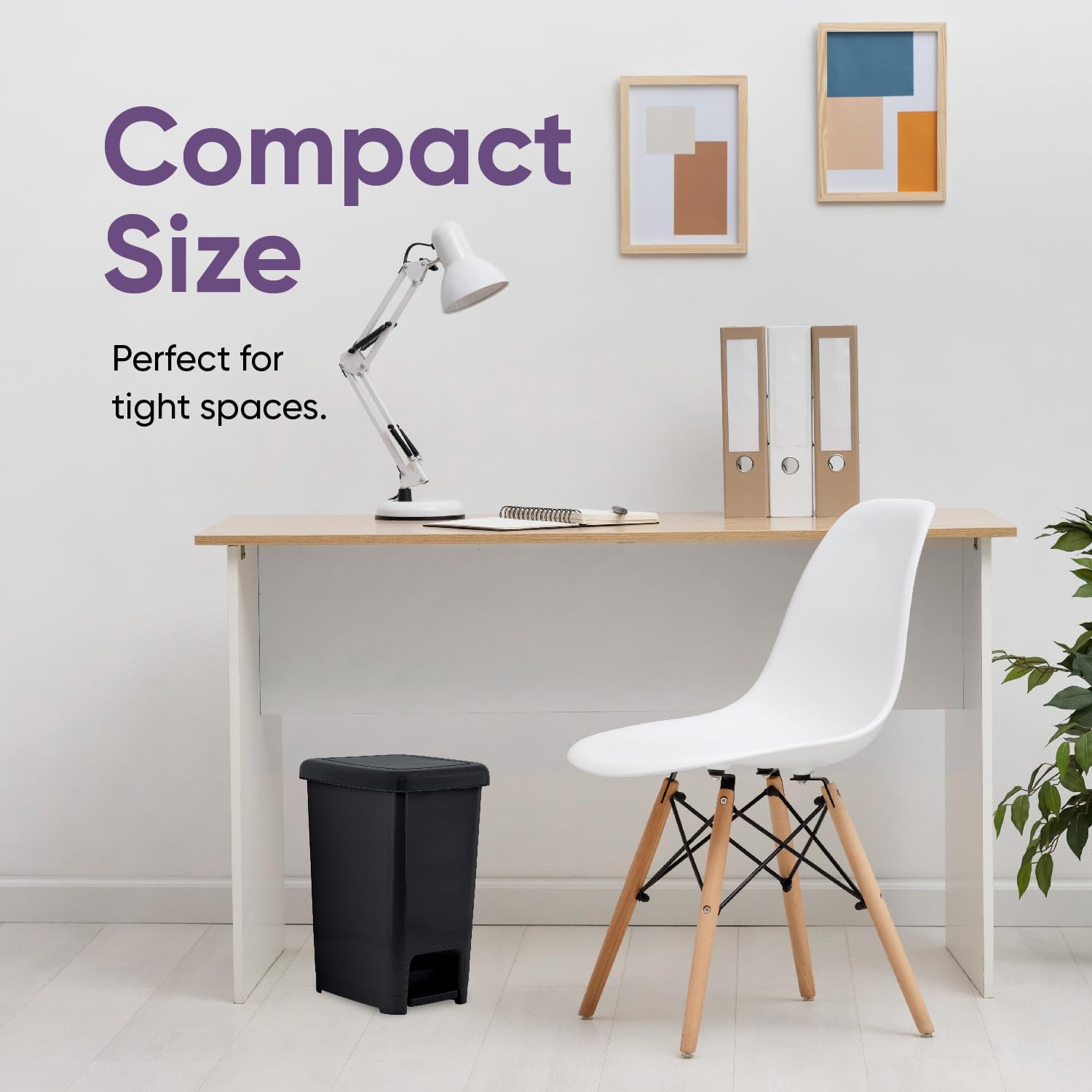 Superio 2.5 Gallon Slim Step-On Trash Can with Lid - Small Plastic Garbage Bin for Bathroom, Kitchen, Office, Under Desk, Bedroom & Dorm - Space-Saving Design, Hands-Free Foot Pedal Operation - Perfect for Tight Spaces & Hygiene-Conscious Homes (Black)