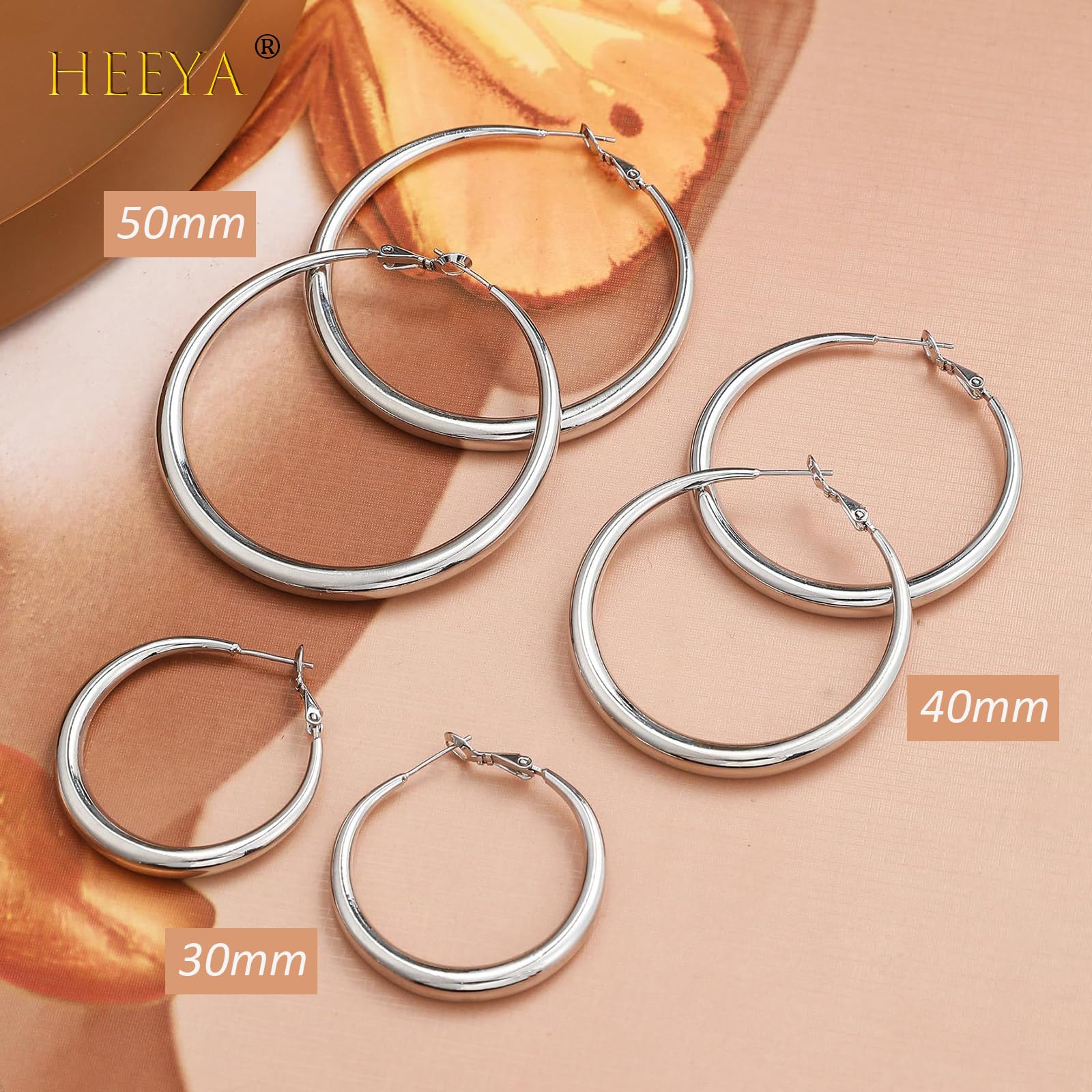 HEEYA S925 Sterling Silver Hoop Earrings for Women - Large 30/40/50mm Lightweight Hypoallergenic Hoops - Gold/Silver Thick Hoop Earrings Set for Girls & Women | Perfect for Everyday Wear, Parties & Gifts