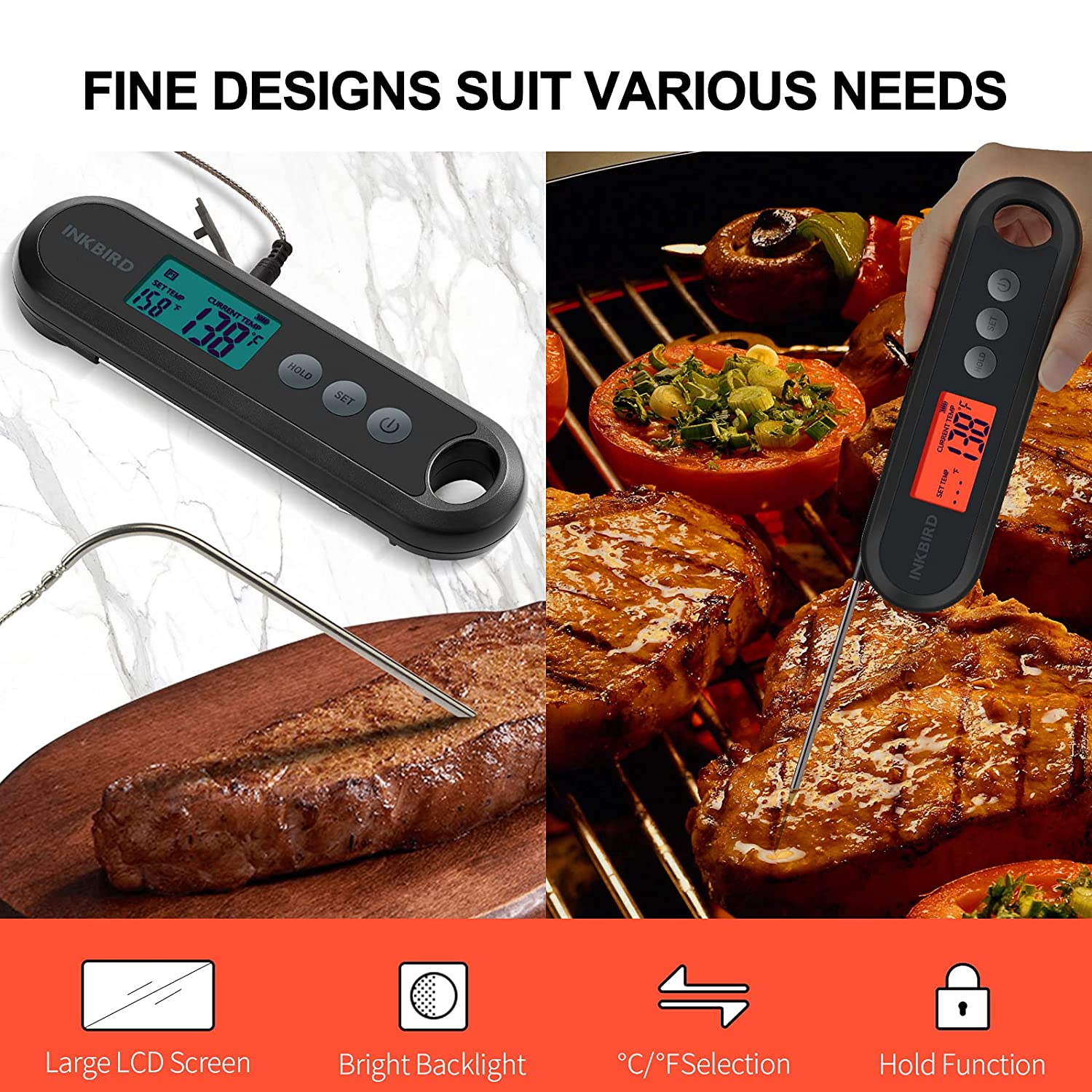 Instant Read Digital Meat Thermometer IHT 2XP - Fast & Accurate Cooking Thermometer for Grilling, Baking, BBQ, and Kitchen Use