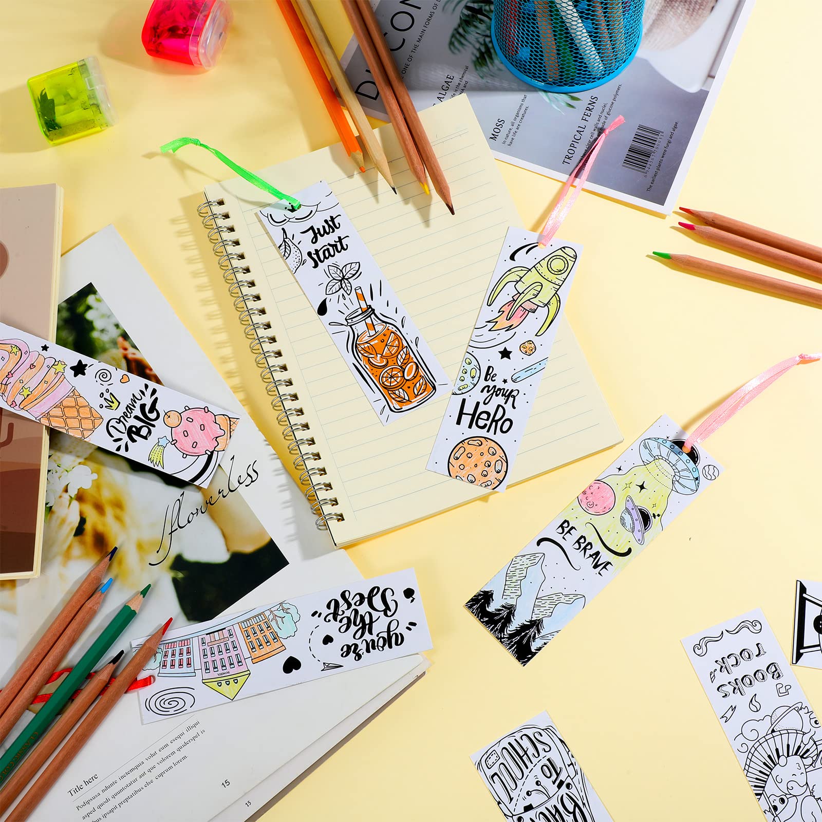 108 Pcs DIY Motivational Coloring Bookmarks - Inspirational Blank Paper Bookmarks for Kids, Teachers & Students (Elegant Style) - Perfect for Classroom Rewards, Reading Incentives & Creative Art Projects
