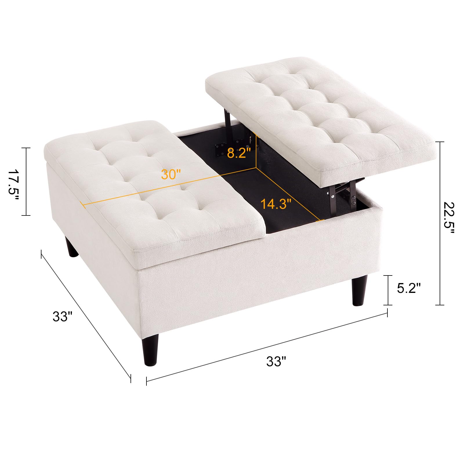 GARVEE 33 Inch Velvet Lift Top Storage Ottoman - Large Square Upholstered Coffee Table with Spacious Interior Compartment, Multi-Functional Footrest Stool & Toy Box for Living Room, Bedroom, Dorm (White) | Perfect for Home Decor, Extra Seating & Hidden Storage Solutions